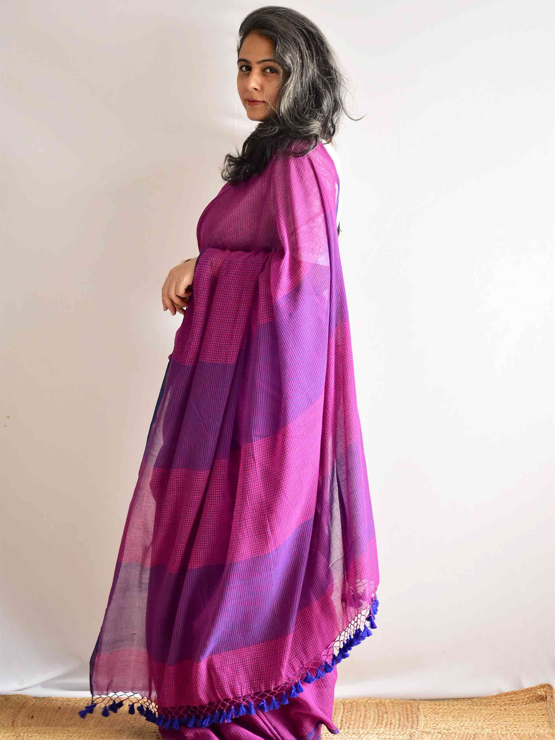Tarang - checkered Mul cotton saree