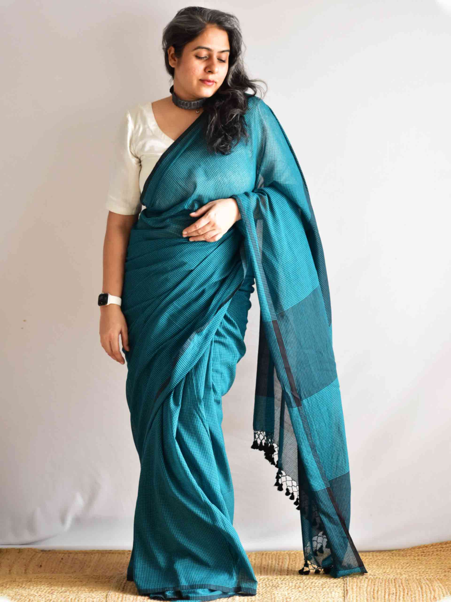 Sagar - checkered Mul cotton saree