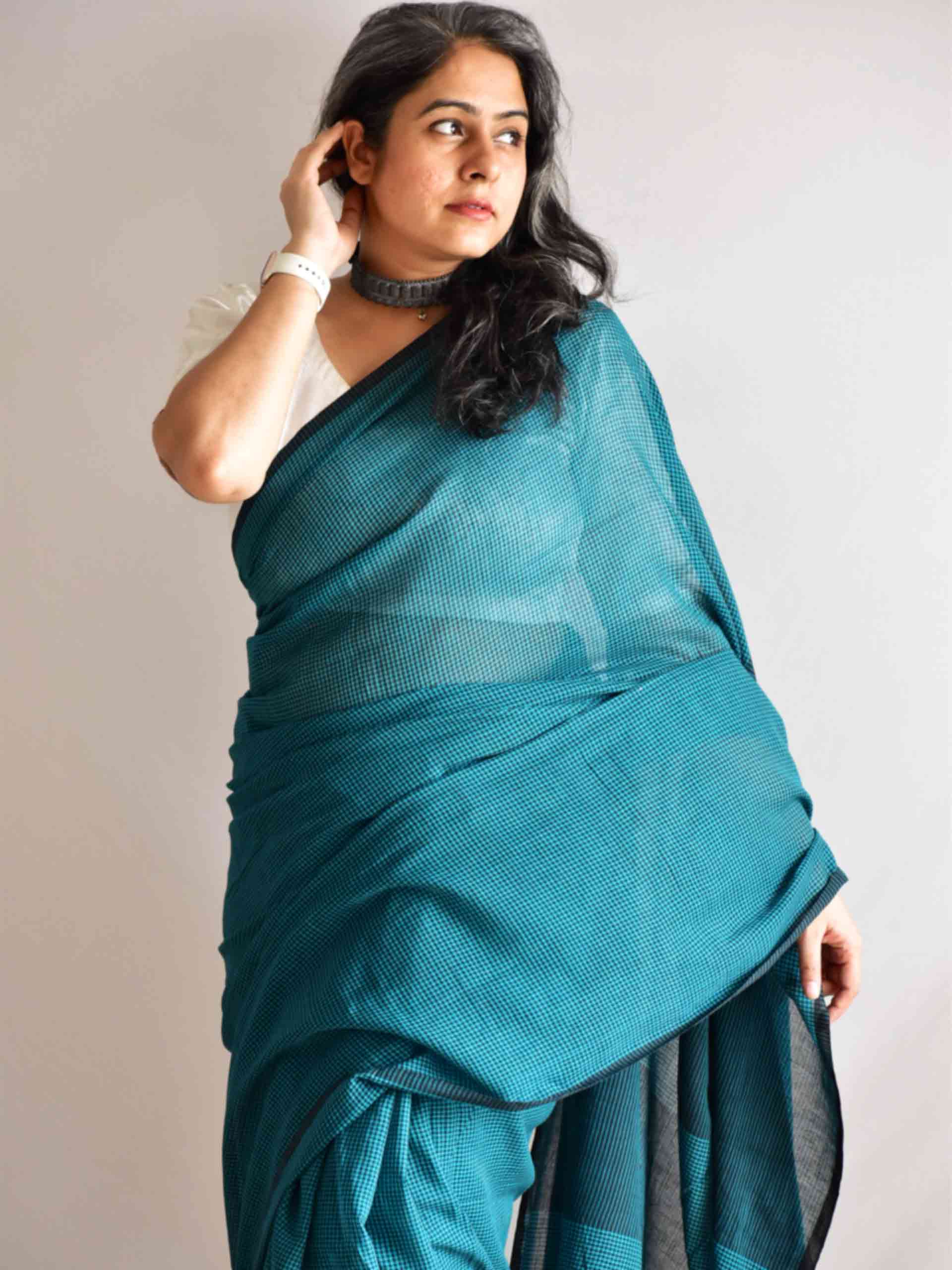 Sagar - checkered Mul cotton saree