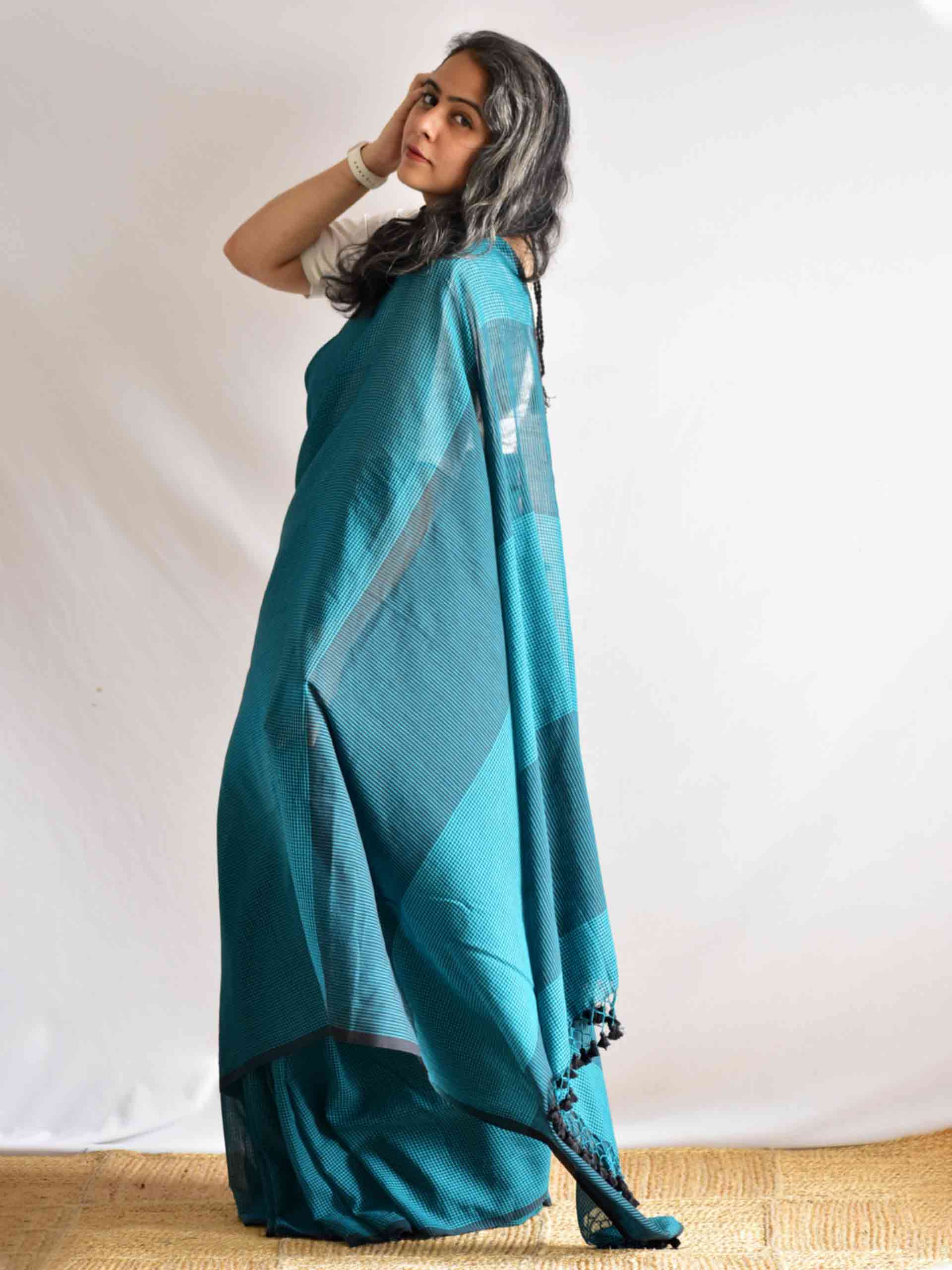 Sagar - checkered Mul cotton saree