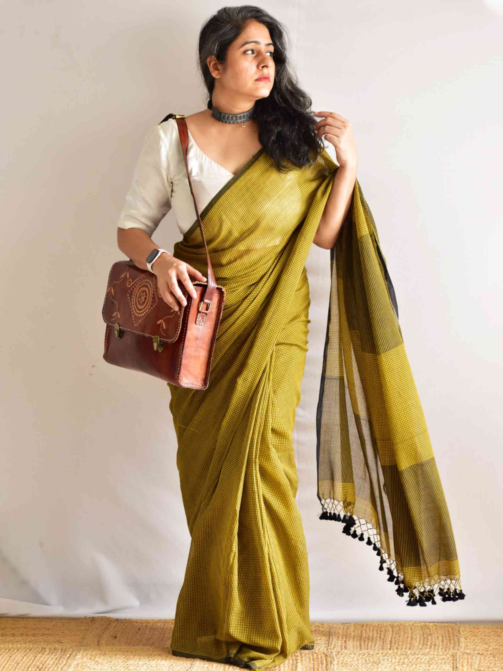 Mohini - checkered Mul cotton saree