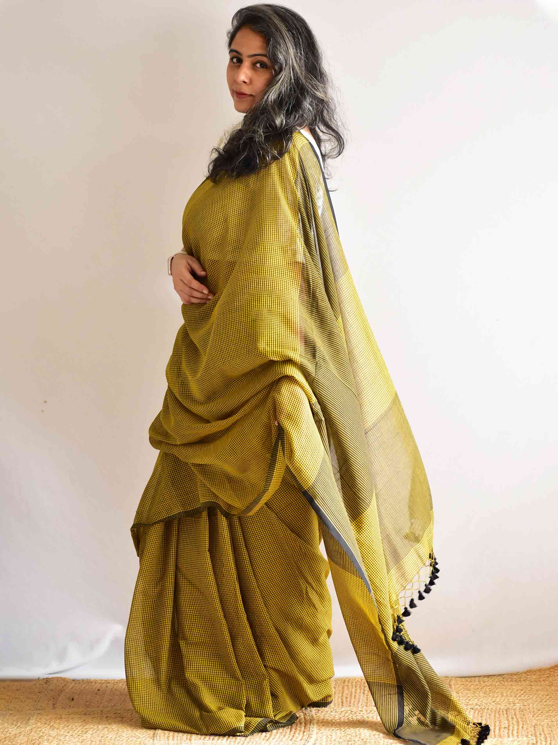 Mohini - checkered Mul cotton saree
