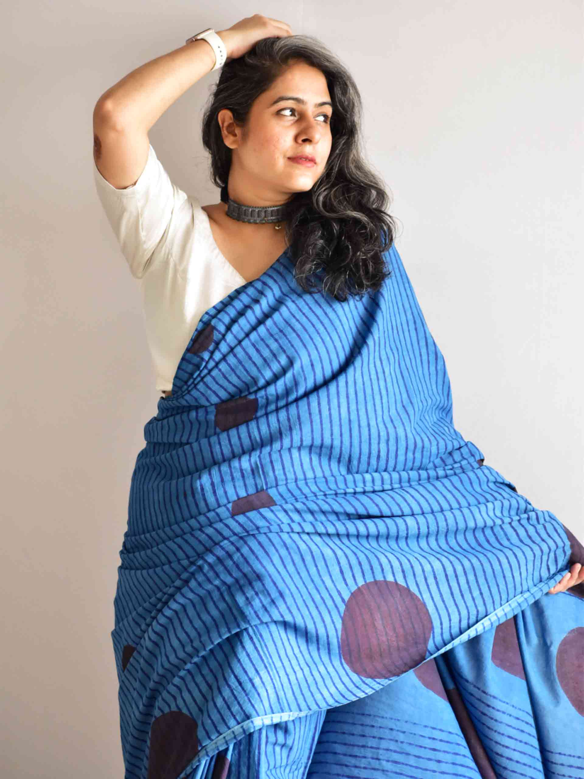 Nishachandra  - Hand Block printed cotton saree