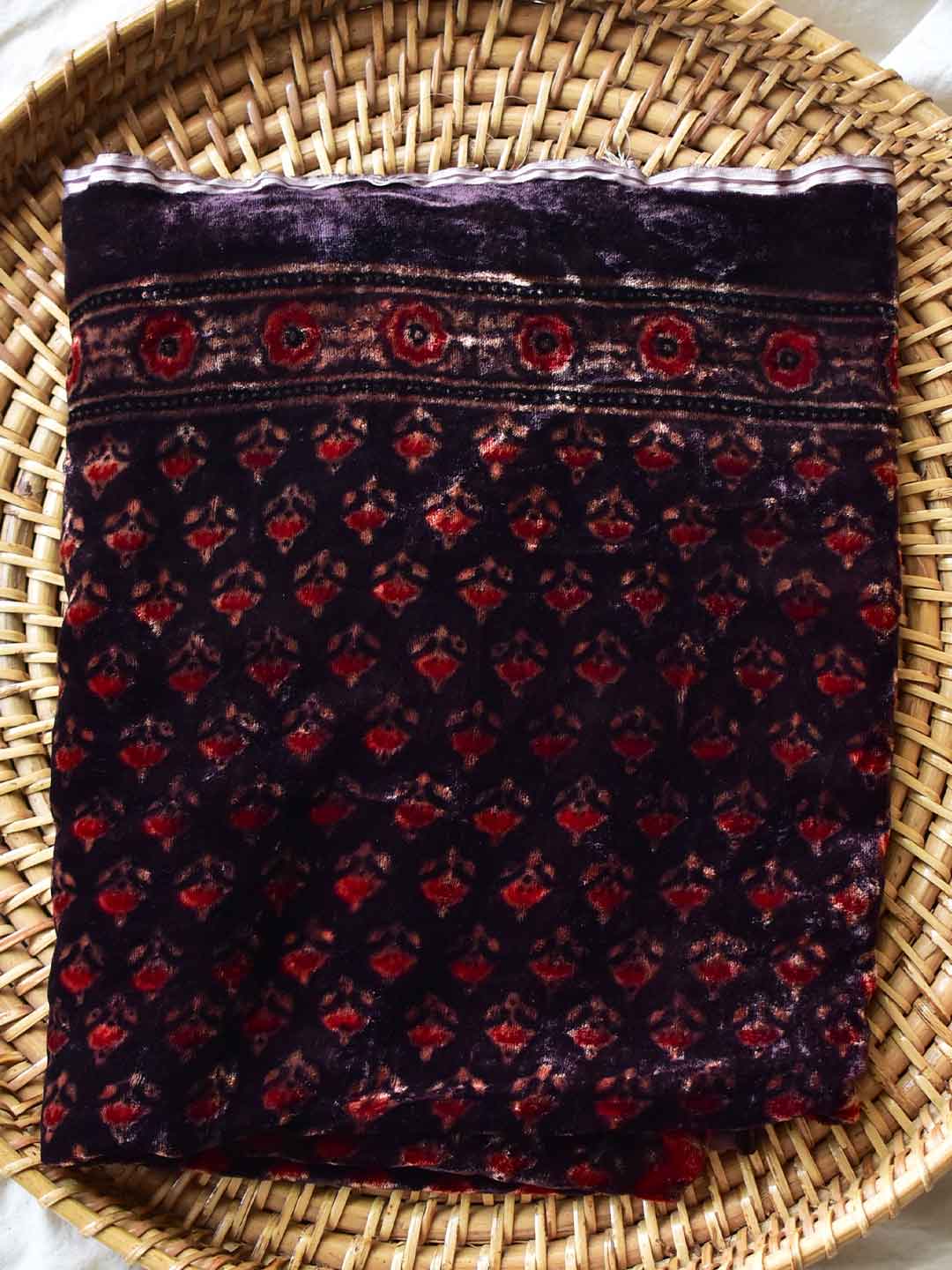midas touch - Ajrakh Silk velvet blouse piece 1 meter