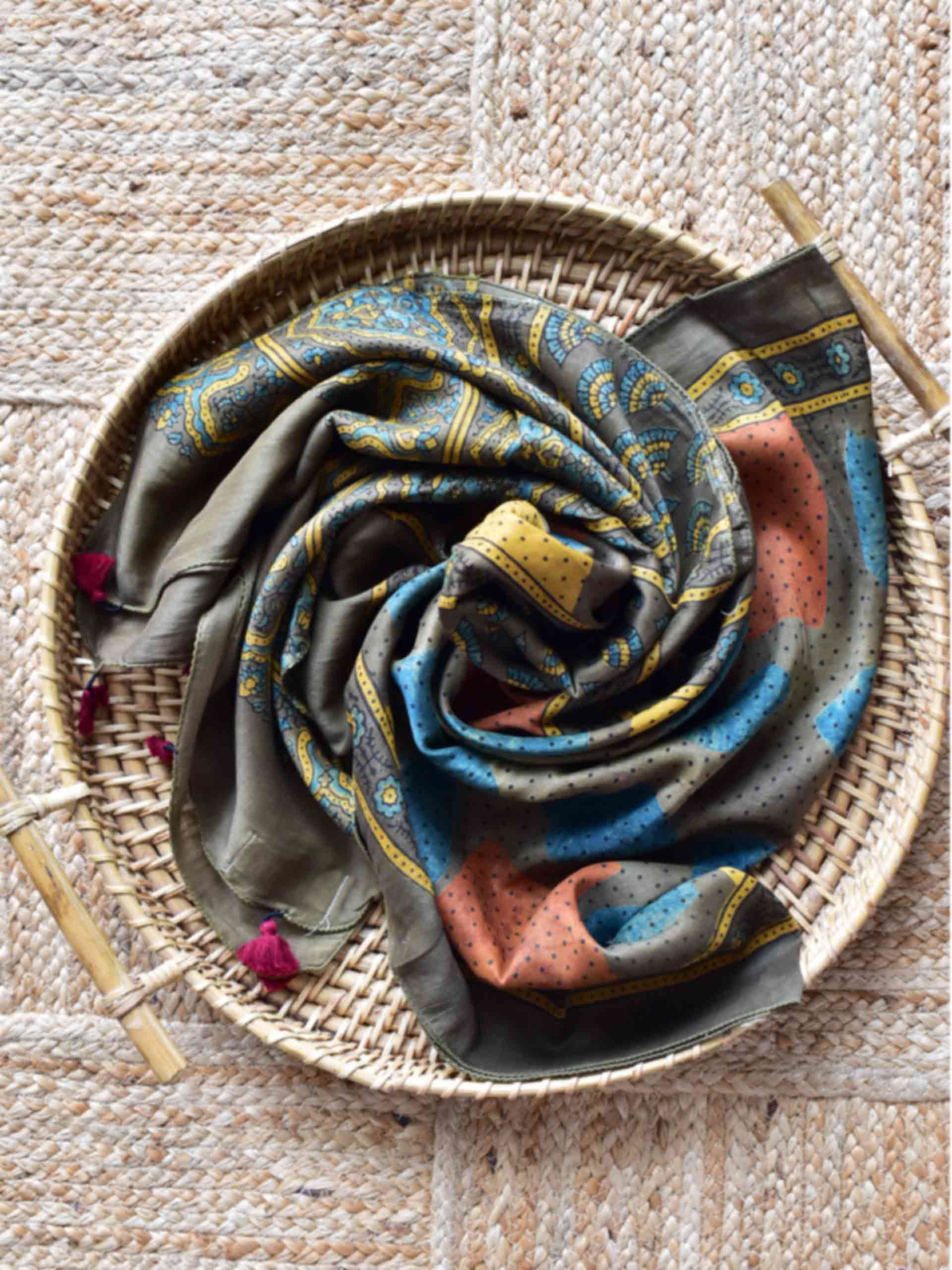 Mithaas - Ajrakh Chanderi silk stole