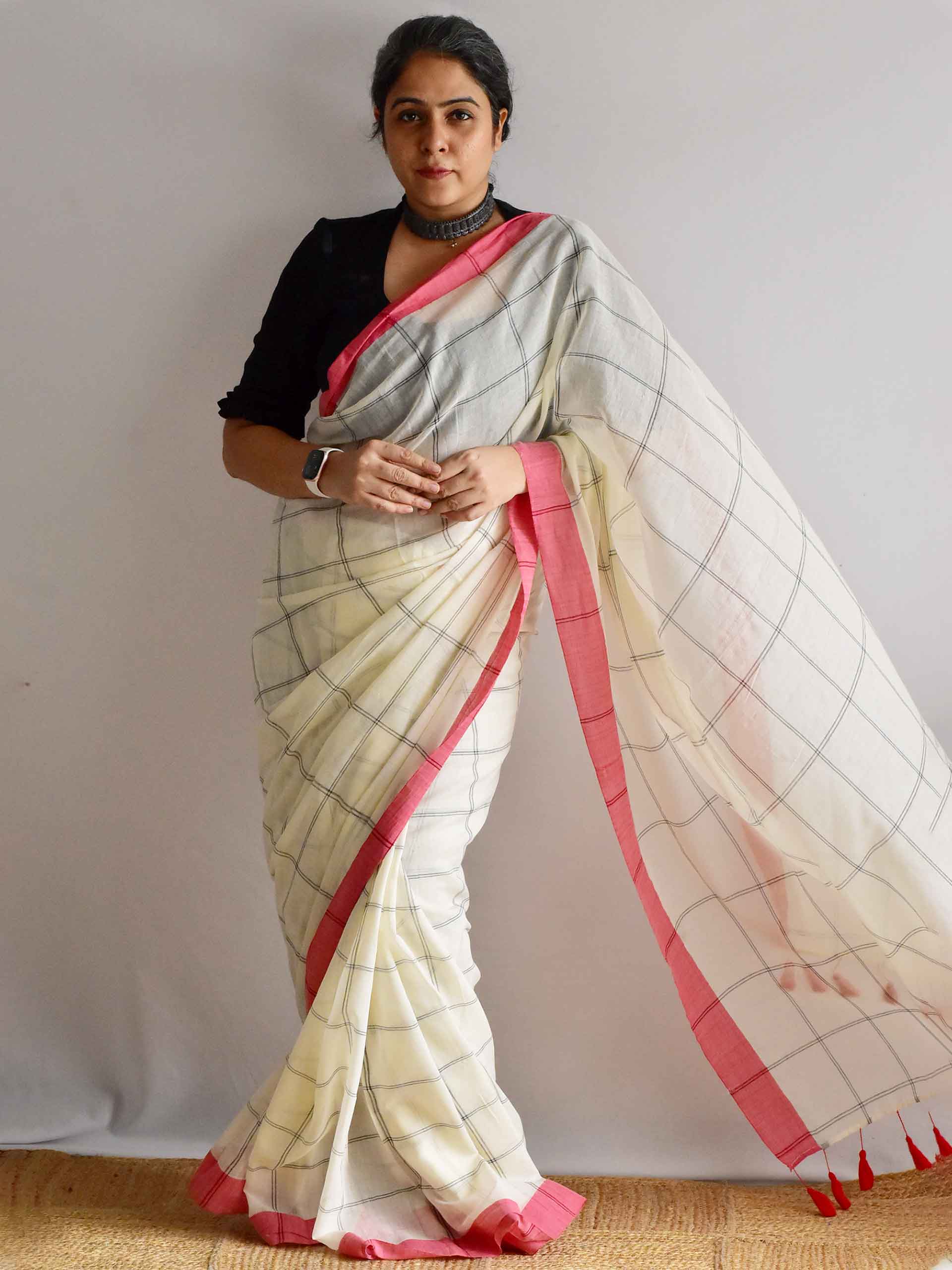 Sudha - checkered Mul cotton saree