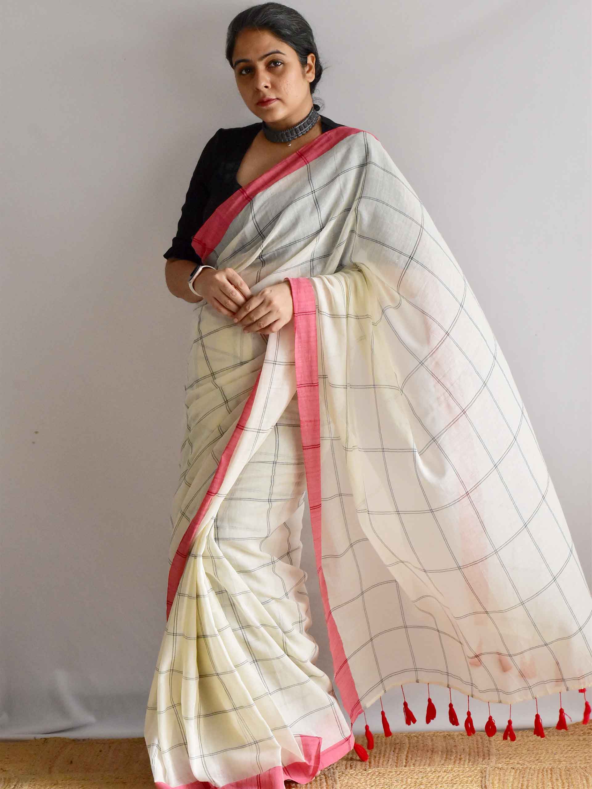 Sudha - checkered Mul cotton saree