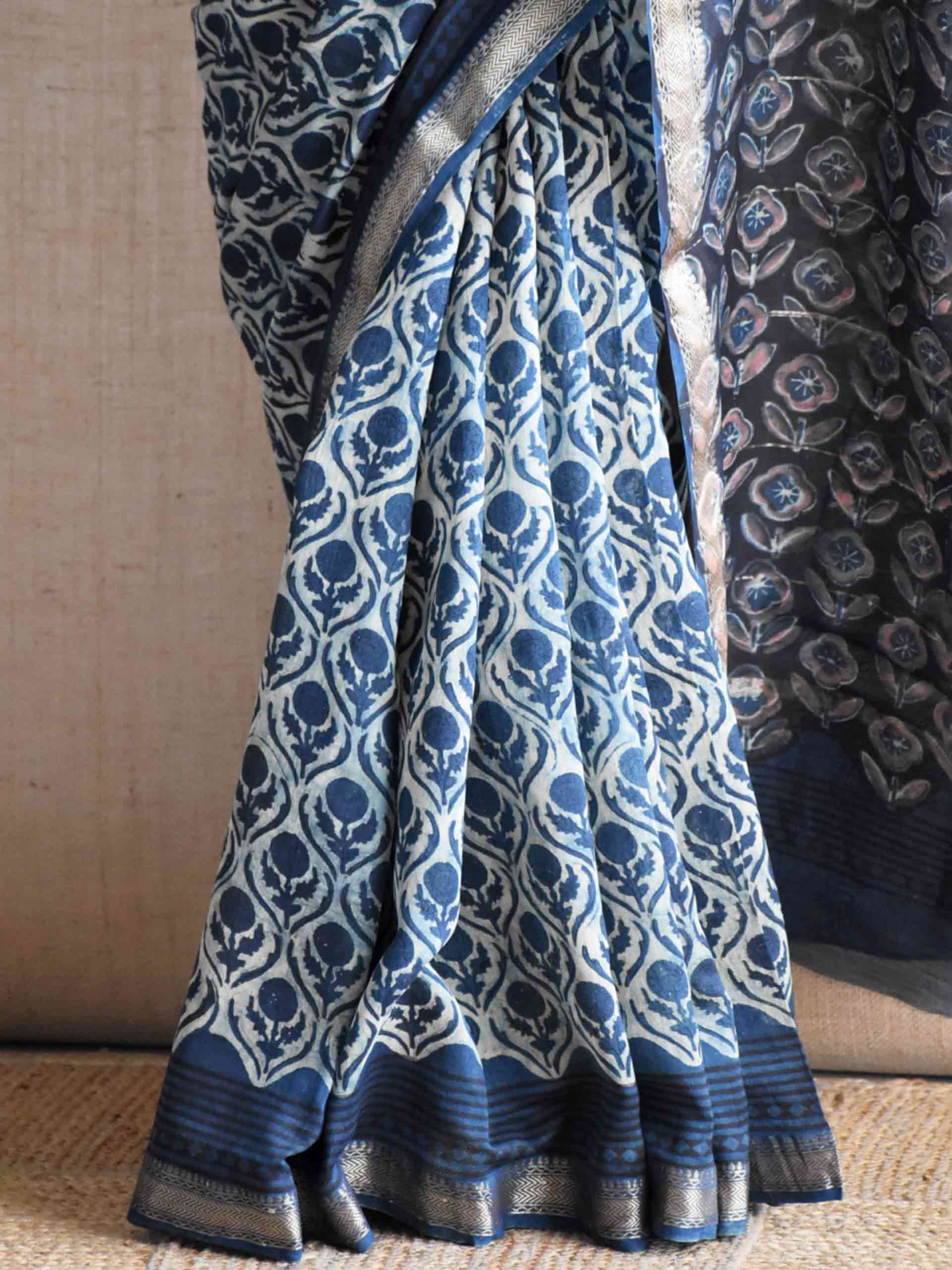 Gulbahar rang - Bagru Maheshwari silk saree