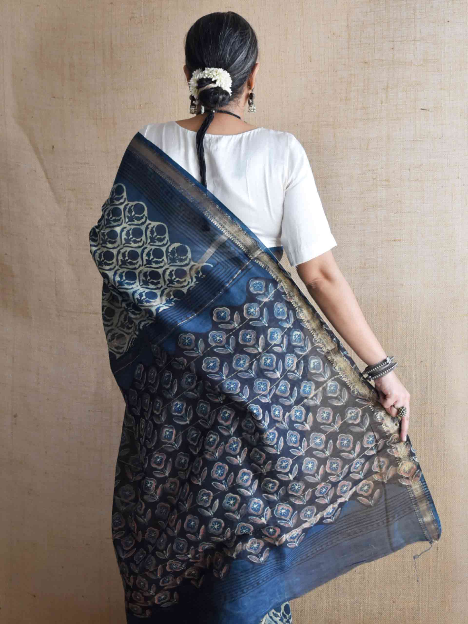 Gulbahar rang - Bagru Maheshwari silk saree