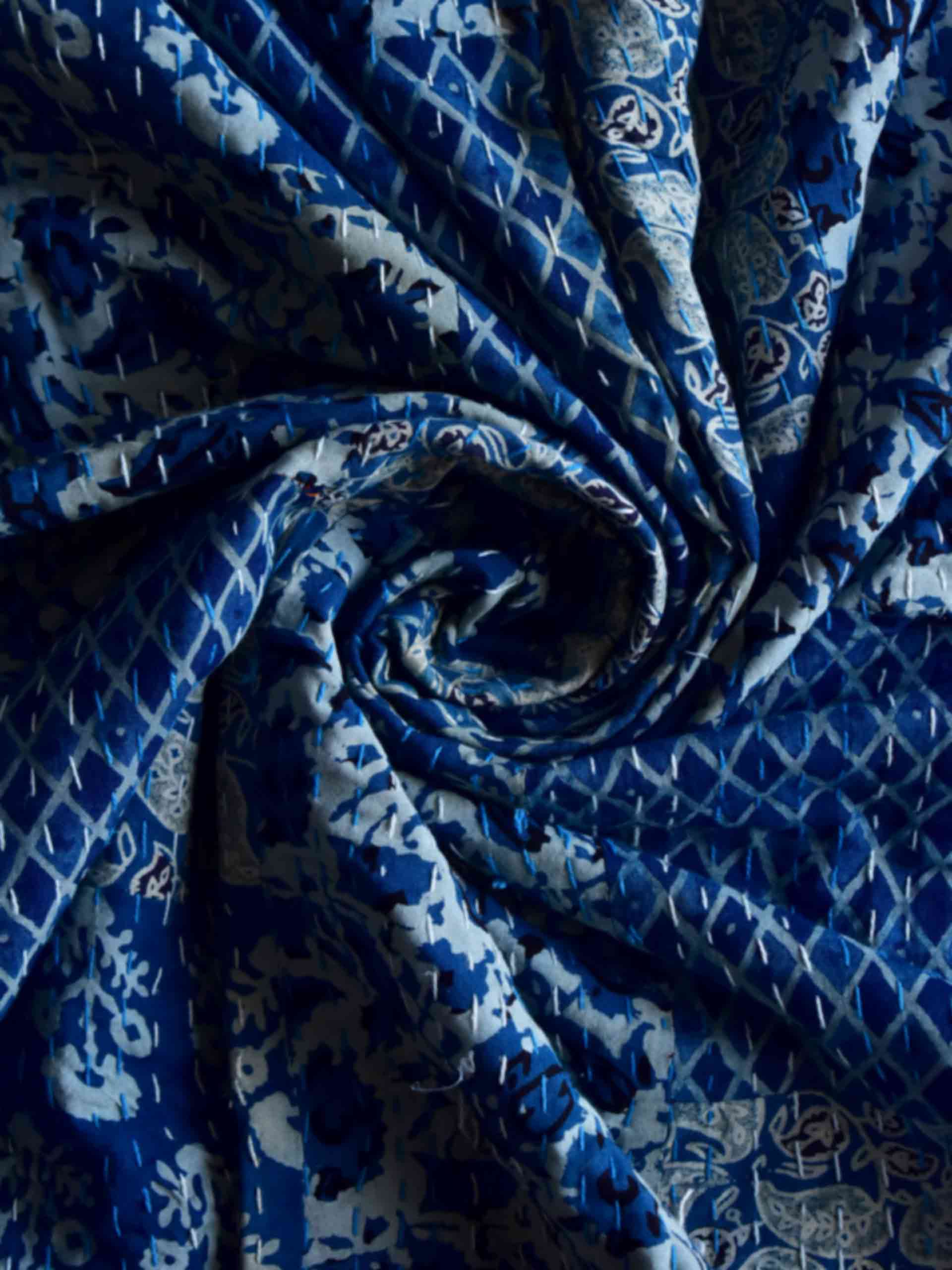Azure - Dabu Patchwork kantha Bedcover