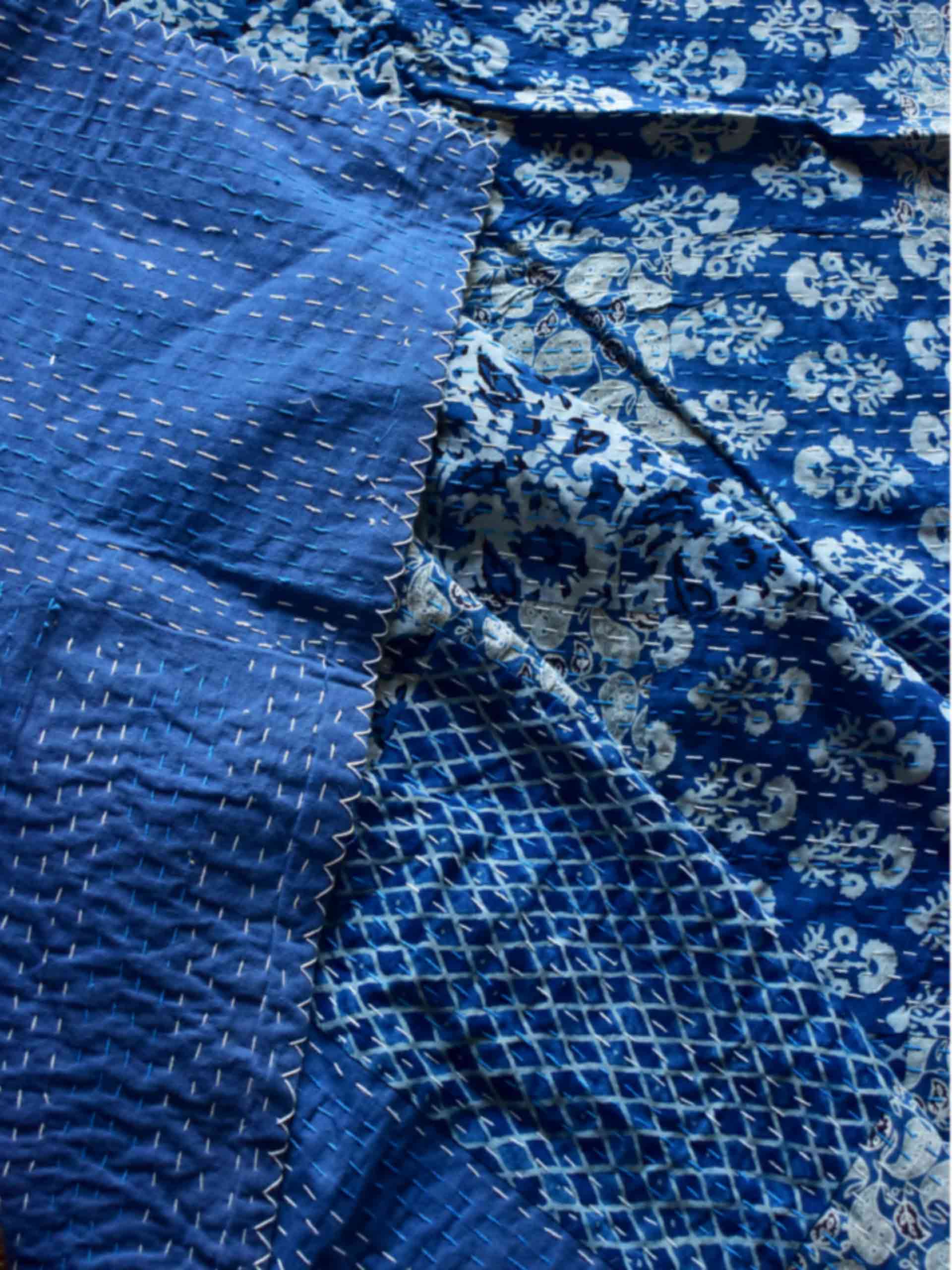 Azure - Dabu Patchwork kantha Bedcover
