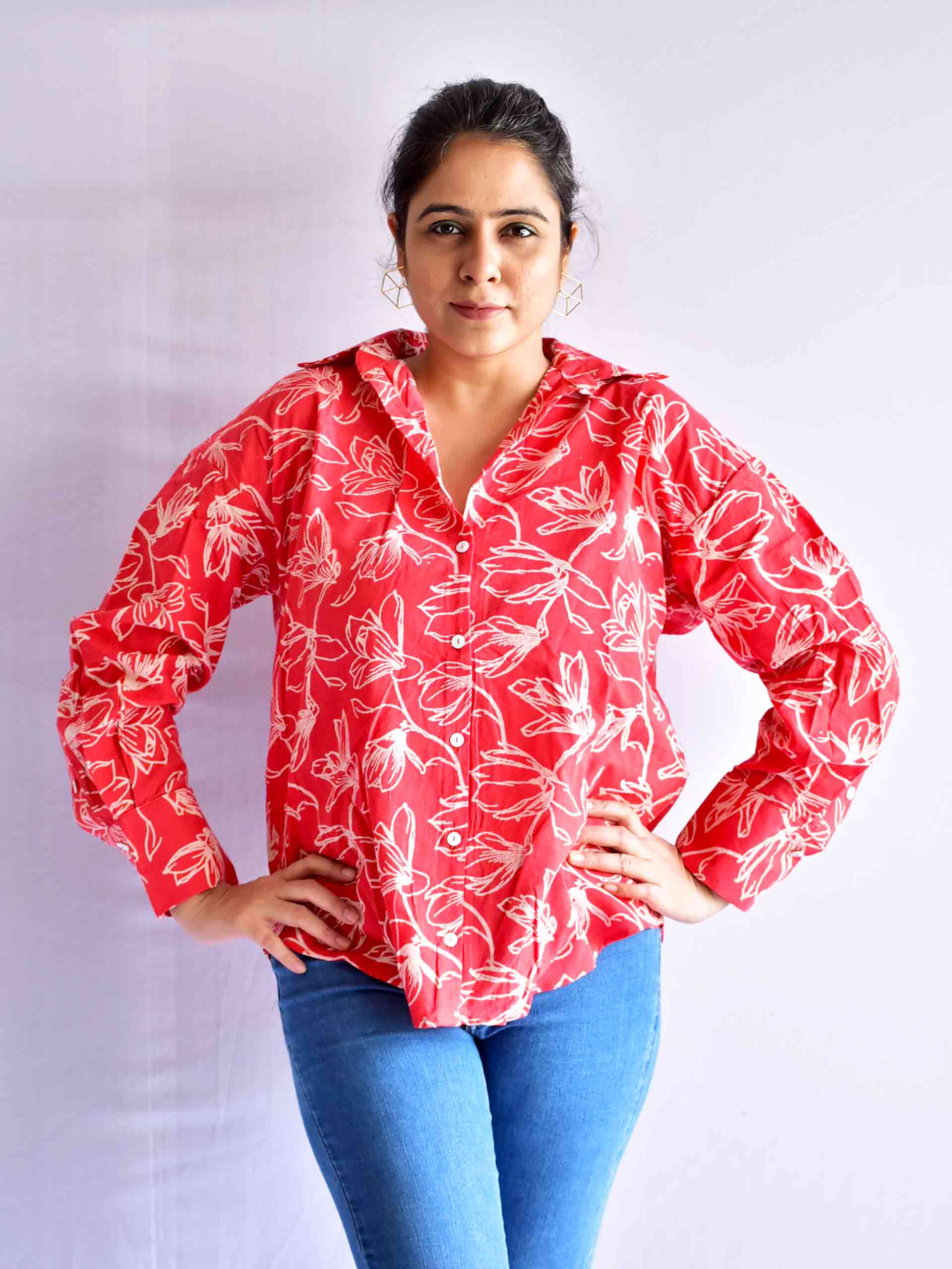 Scarlet - Printed Cotton oversized Shirt