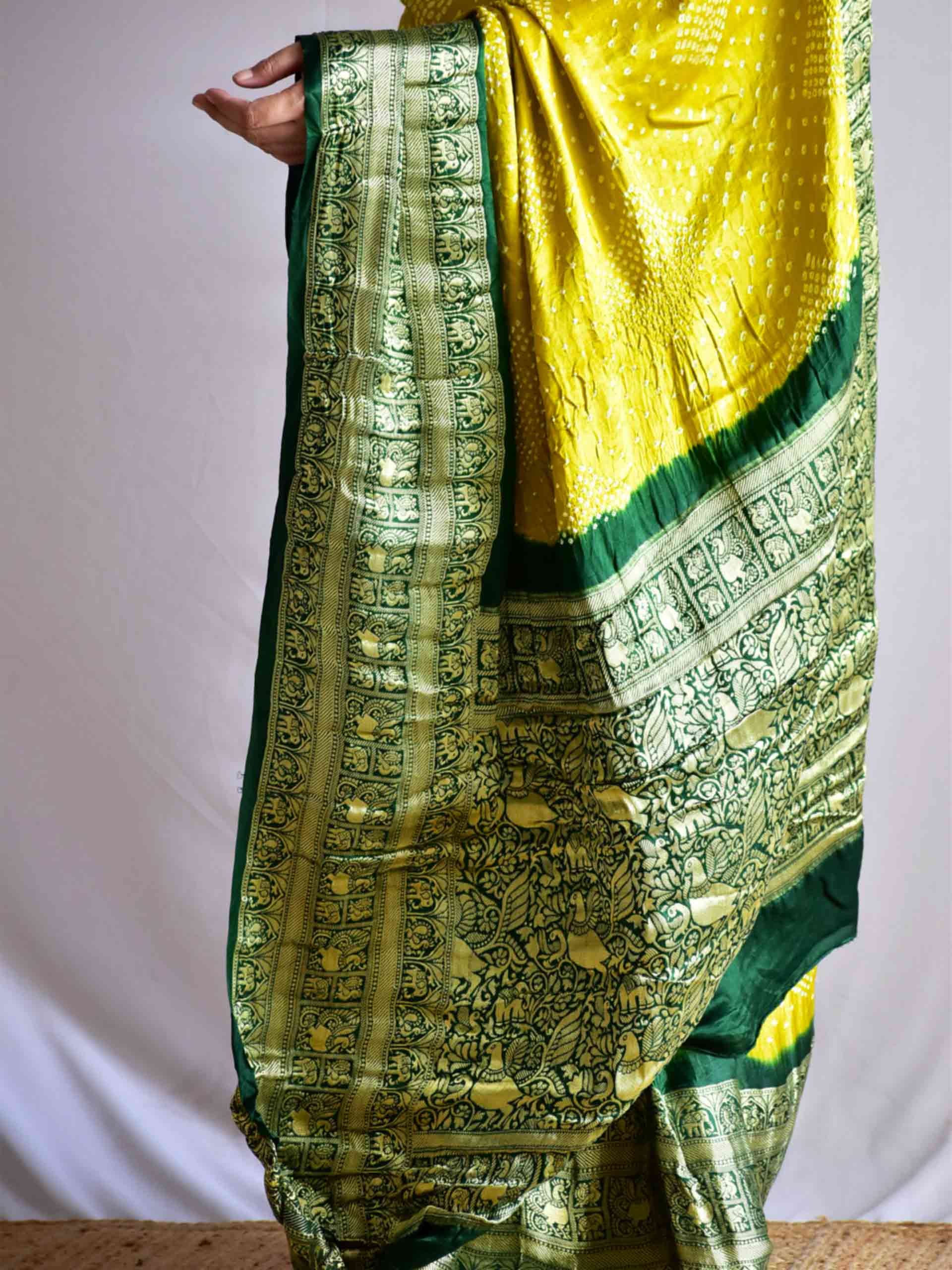 Maithli- Gajji silk Rai bandhej zari pallu saree
