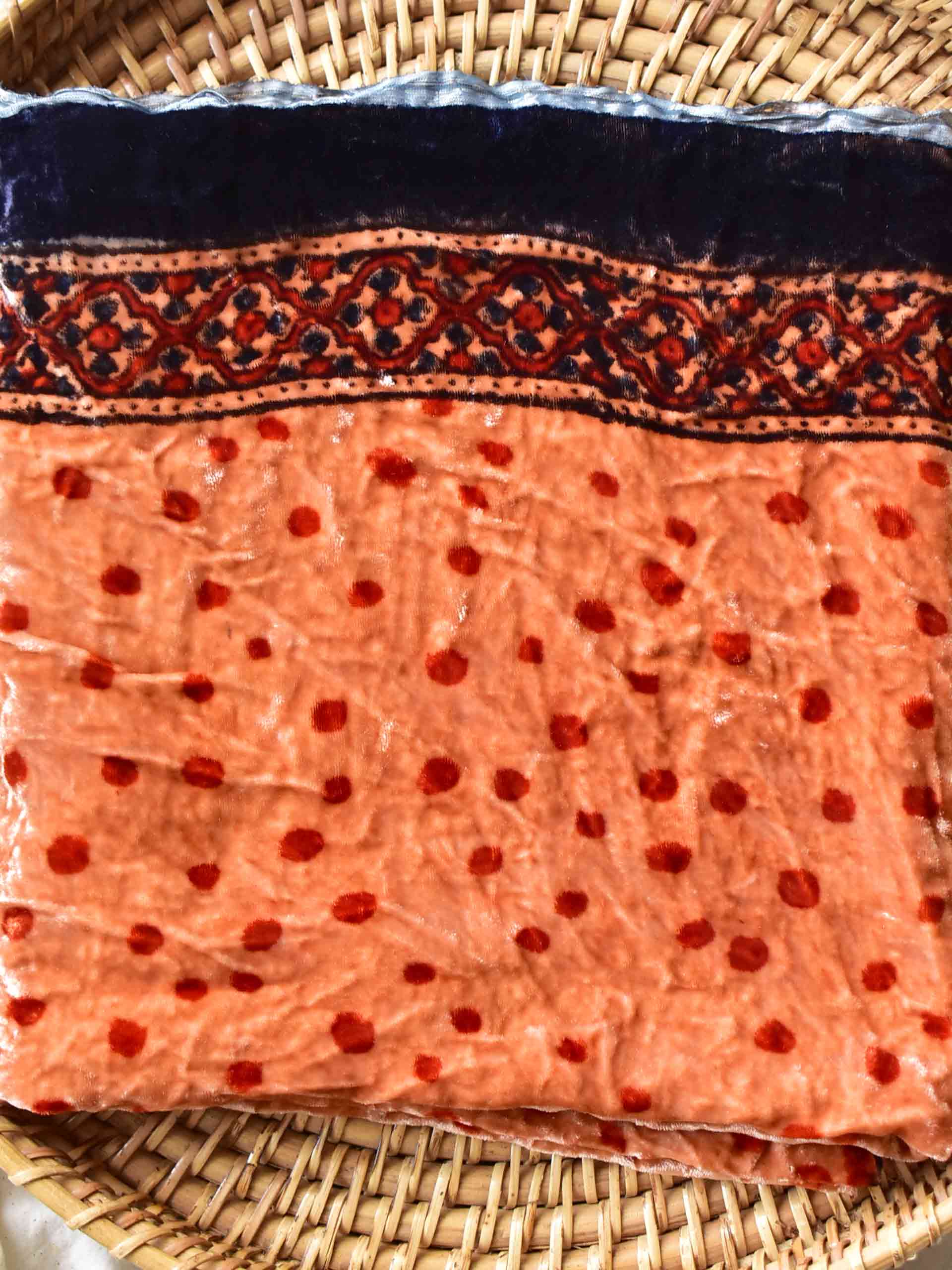 Lapat - Ajrakh Silk velvet blouse piece 1 meter