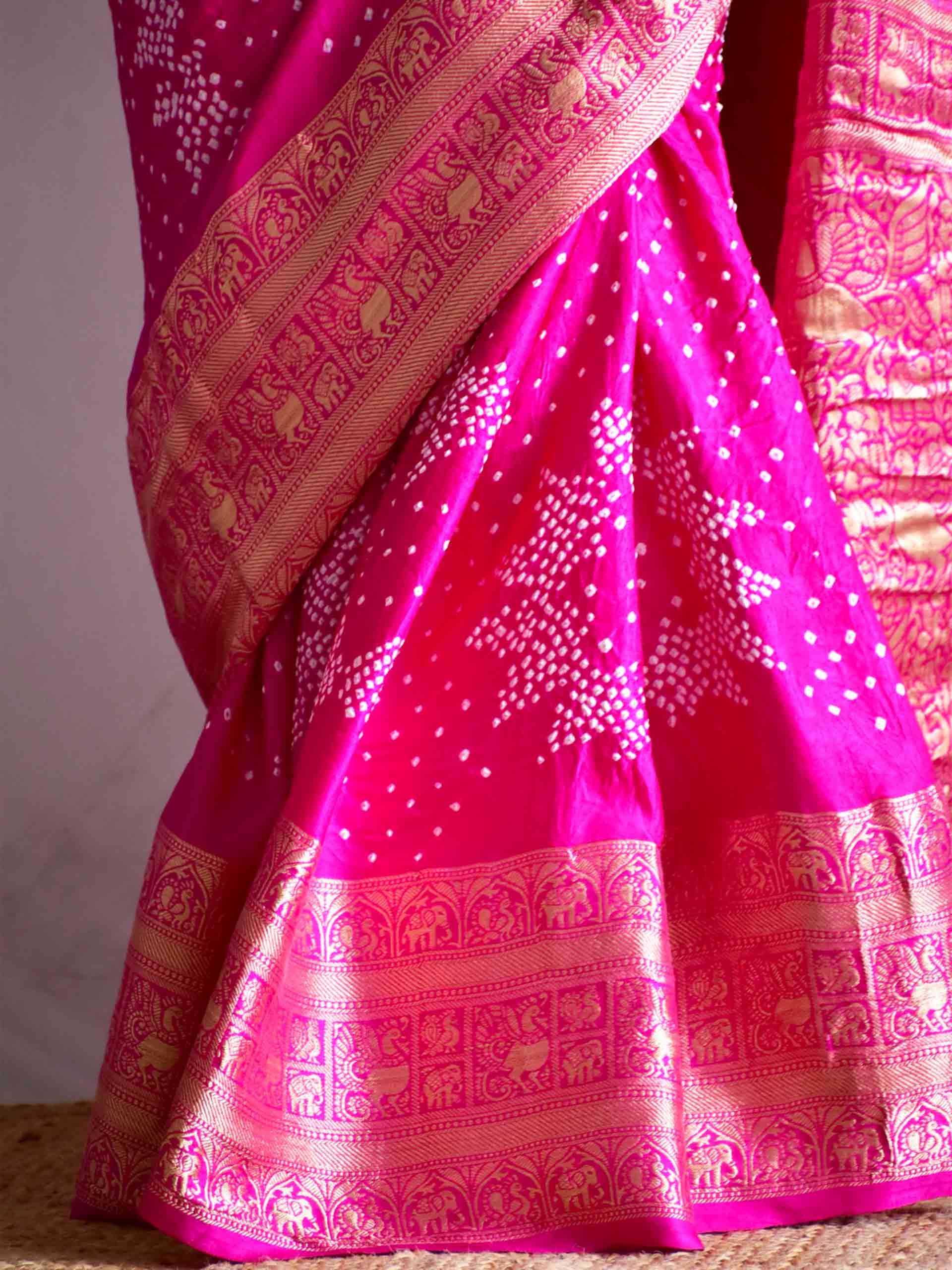 Khushi - Gajji silk Rai bandhej zari pallu saree