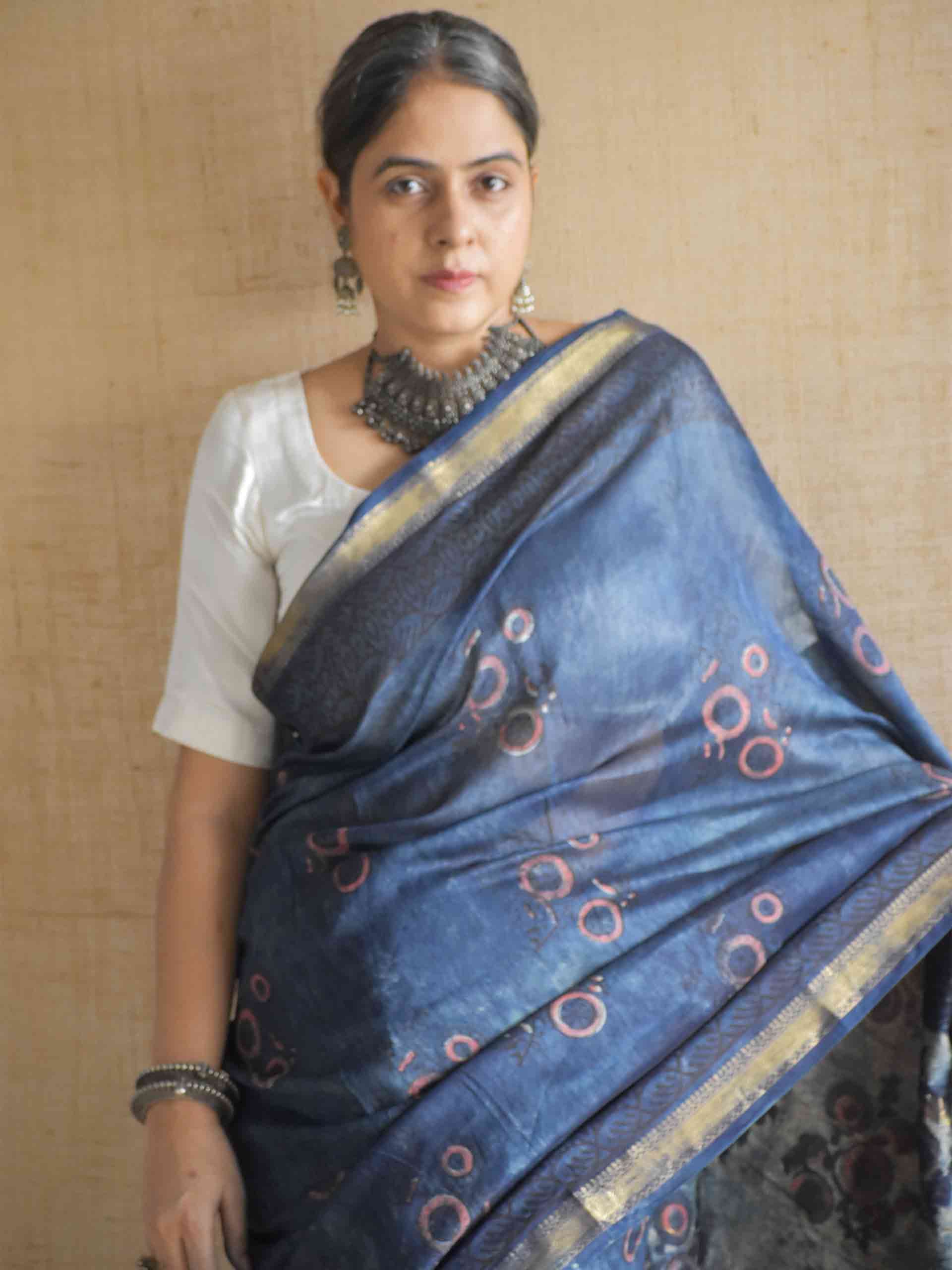Badal rekha - Bagru Maheshwari silk saree