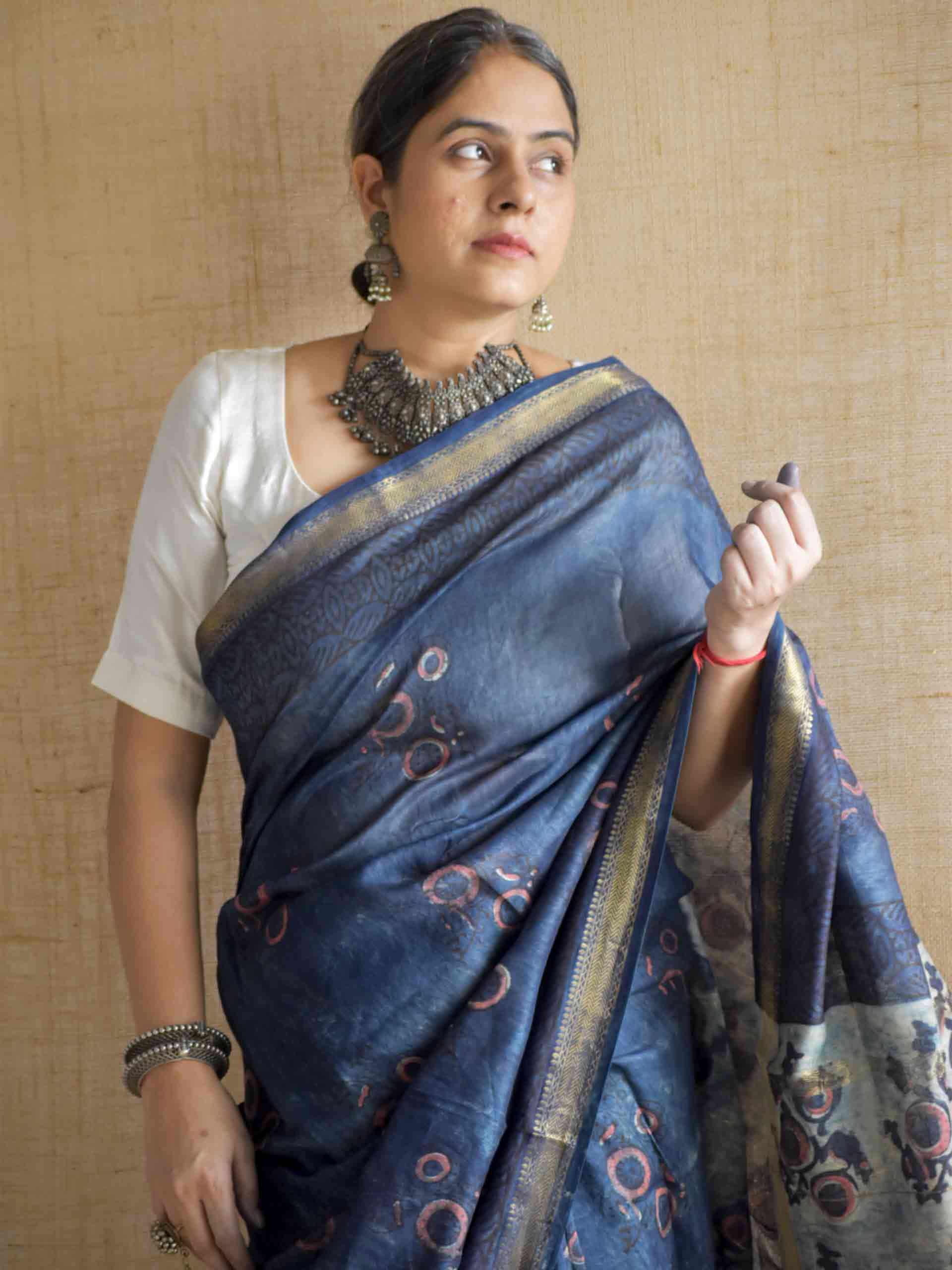 Badal rekha - Bagru Maheshwari silk saree