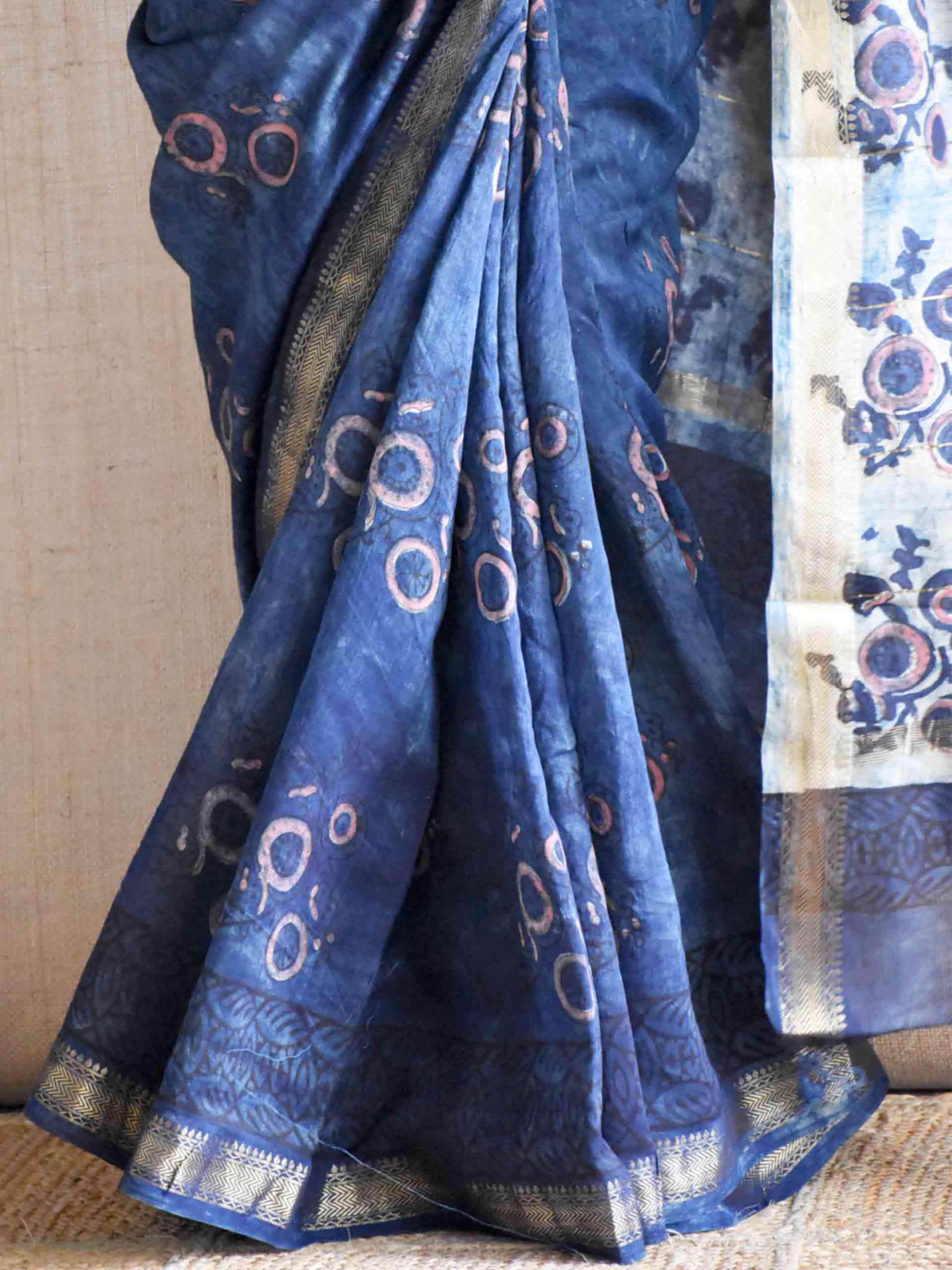Badal rekha - Bagru Maheshwari silk saree