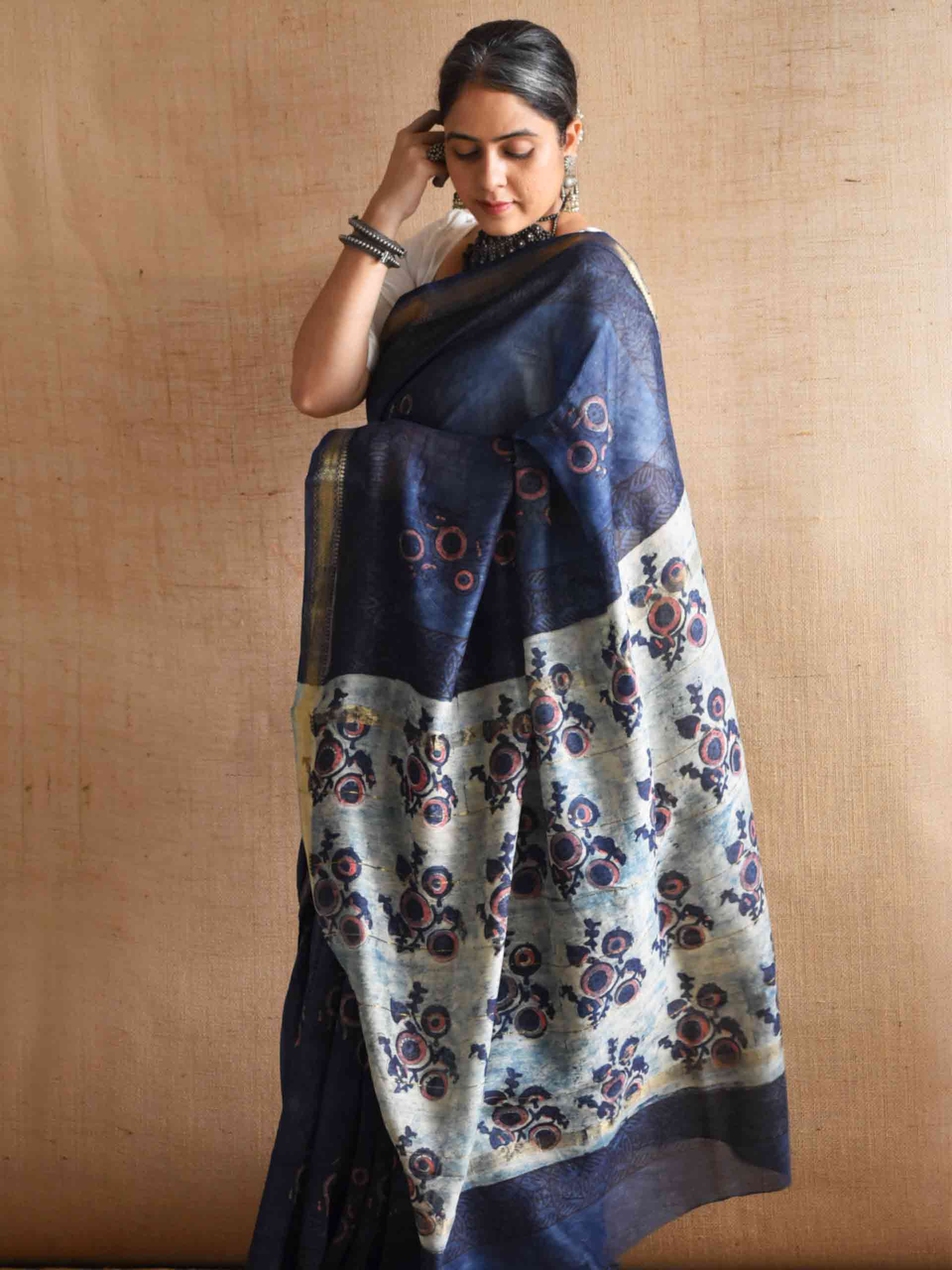 Badal rekha - Bagru Maheshwari silk saree