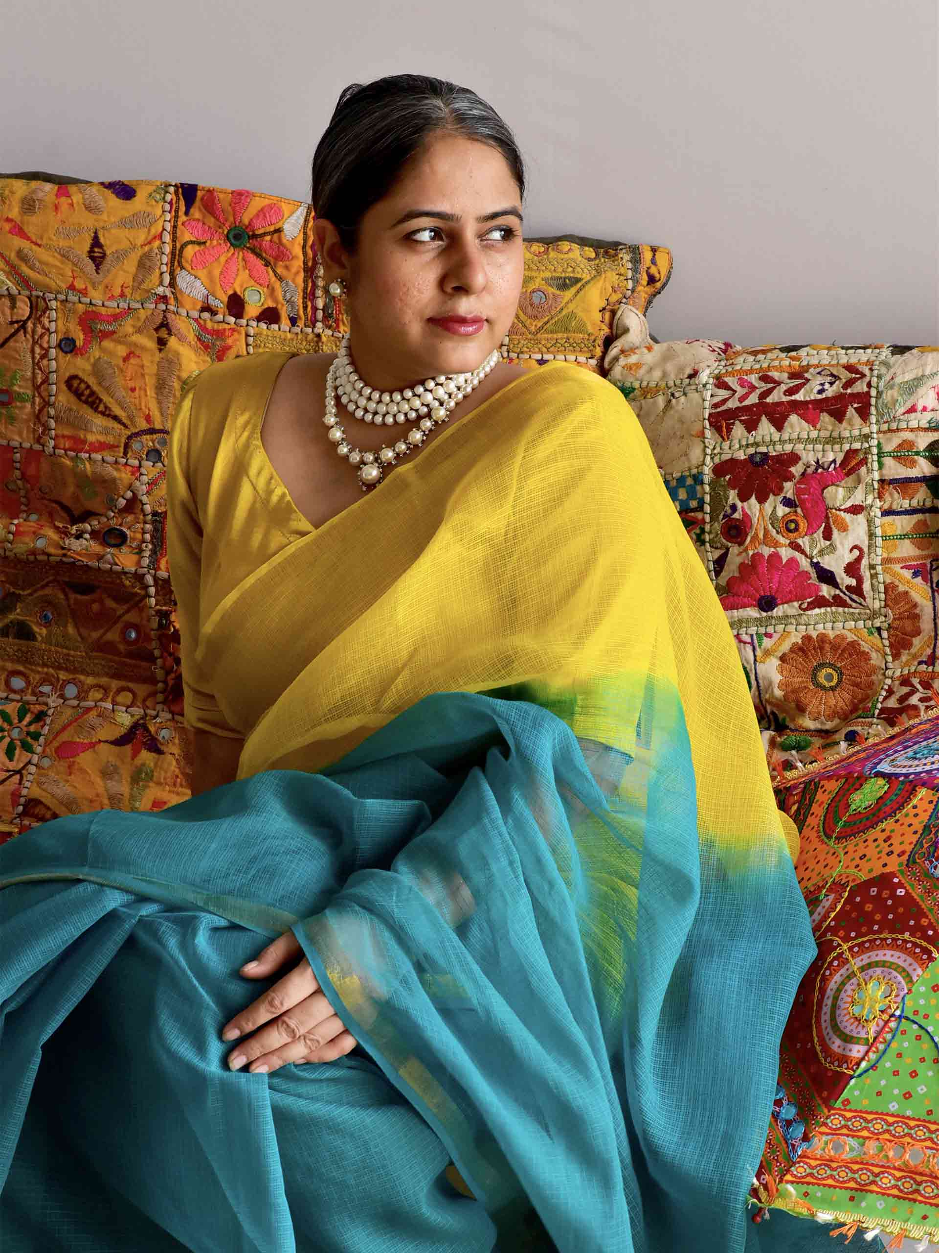 Lemon Lagoon - Tie and Dye Kota saree