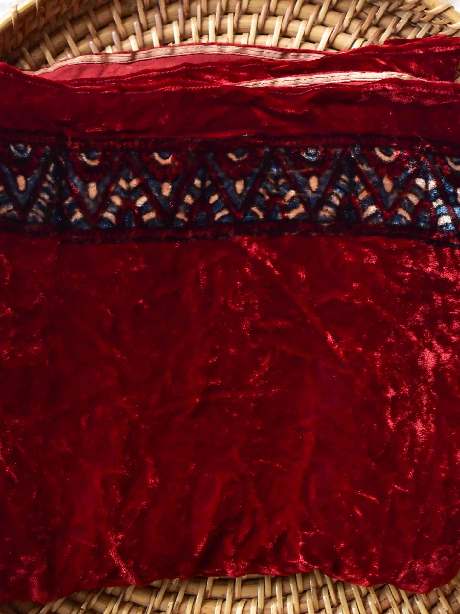 rehbara - Ajrakh Silk velvet blouse piece 1 meter