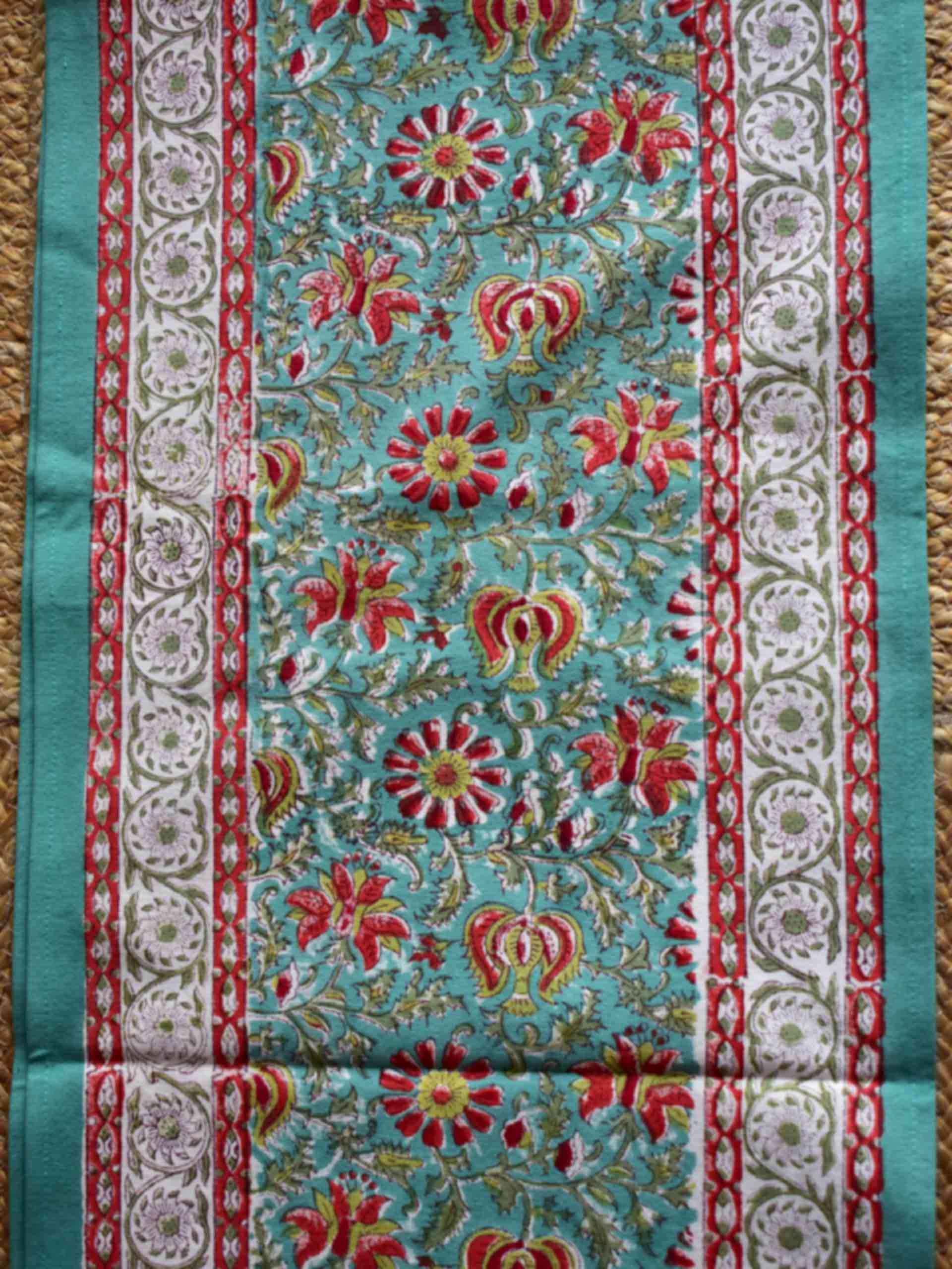 Festive Frost - Dabu Hand Block printed Table Runner 14x70
