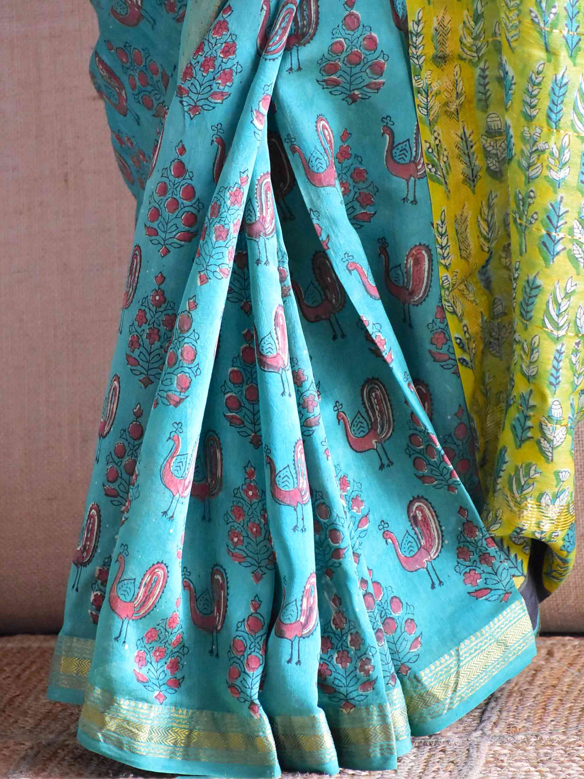 haryali Leher - Bagru Maheshwari silk saree
