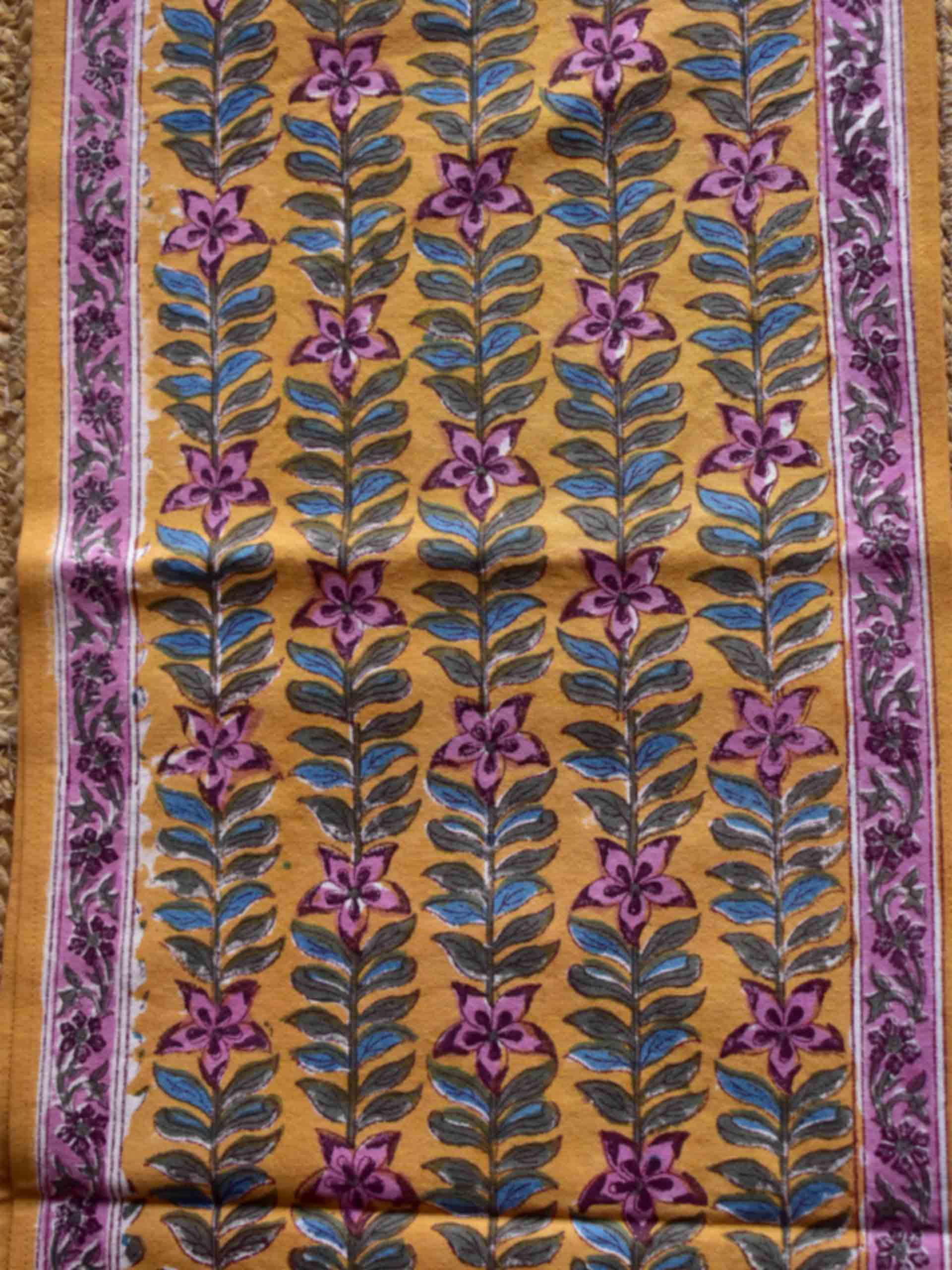 Gilded Garland - Dabu Hand Block printed Table Runner 14x70