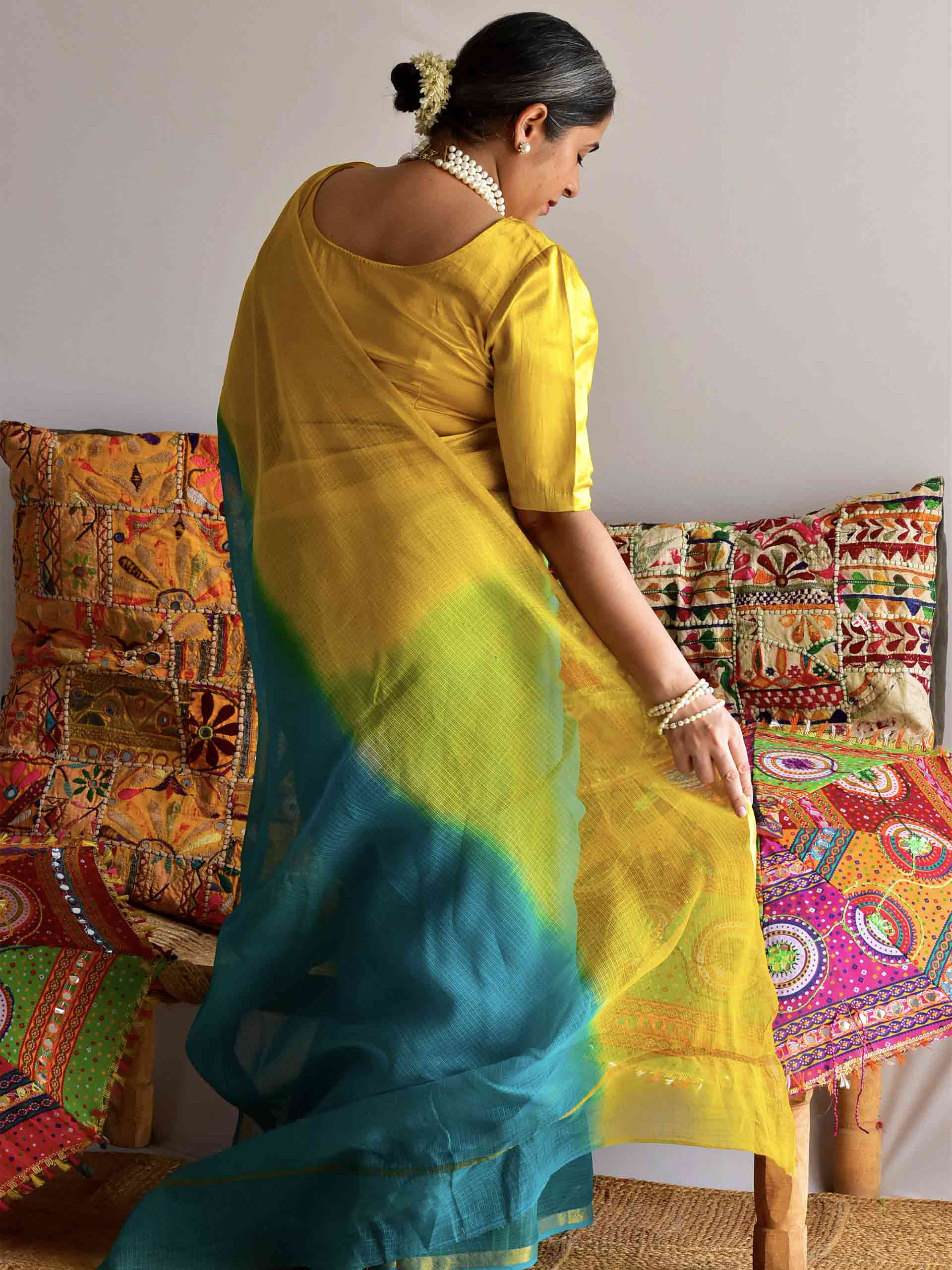 Lemon Lagoon - Tie and Dye Kota saree