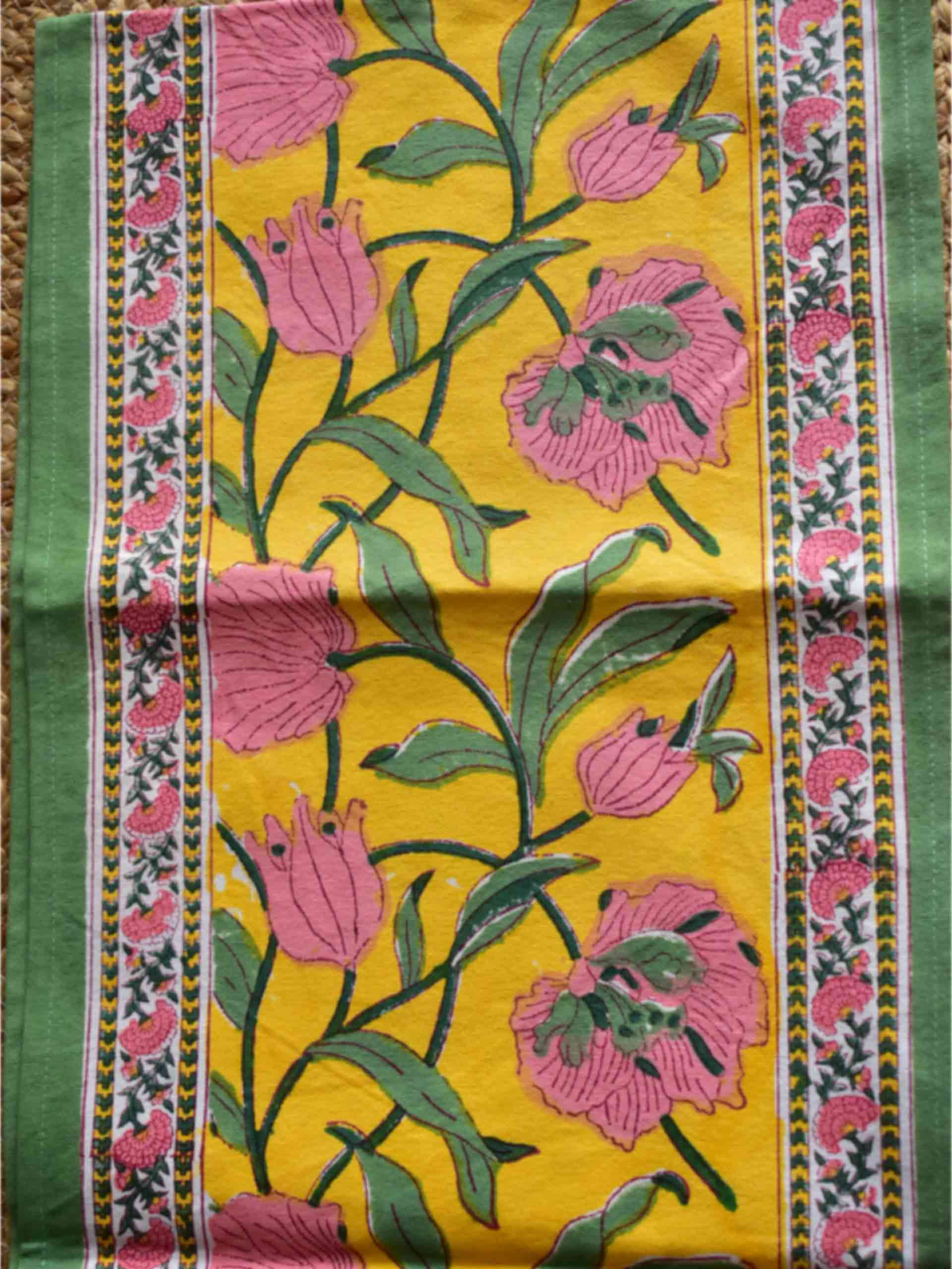 Evergreen Grace - Dabu Hand Block printed Table Runner 14x70