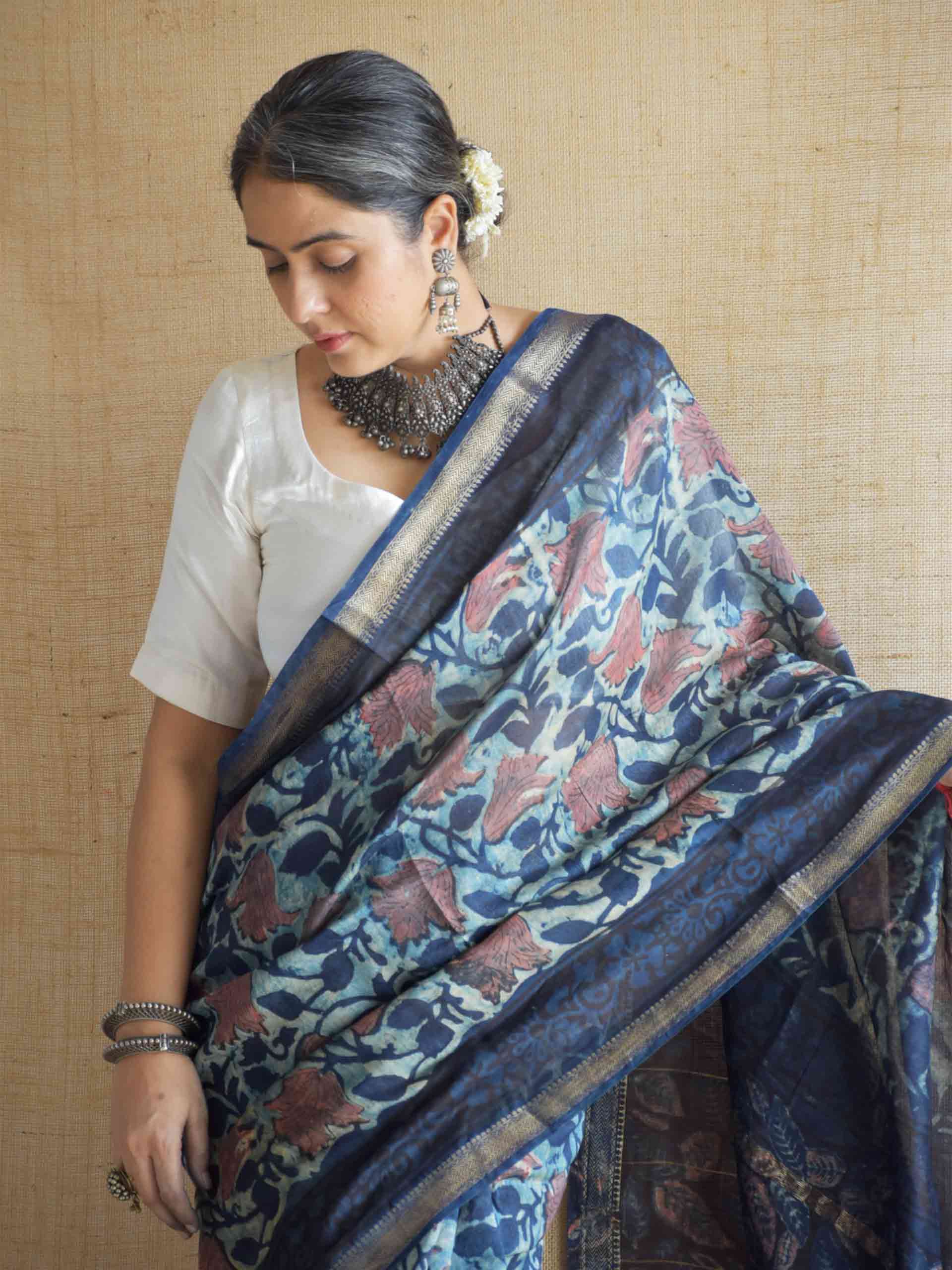 Chandani baha - Bagru Maheshwari silk saree