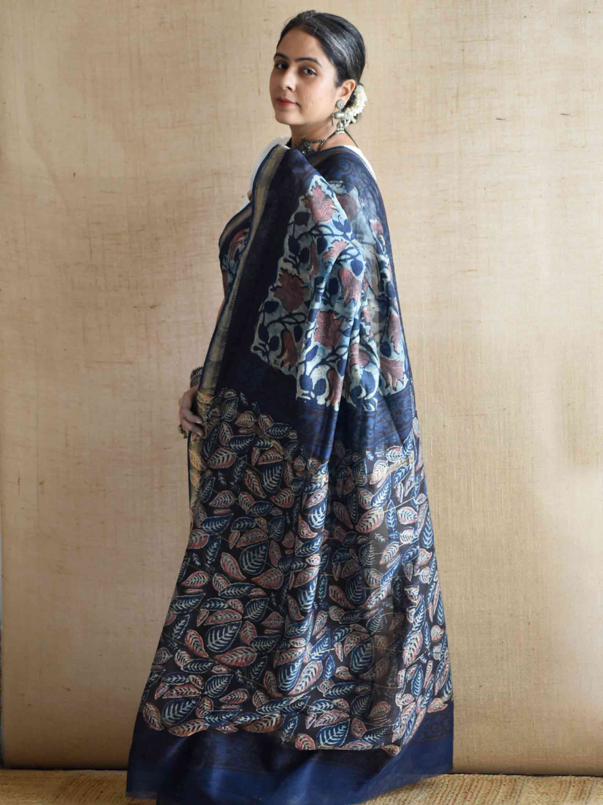 Chandani baha - Bagru Maheshwari silk saree