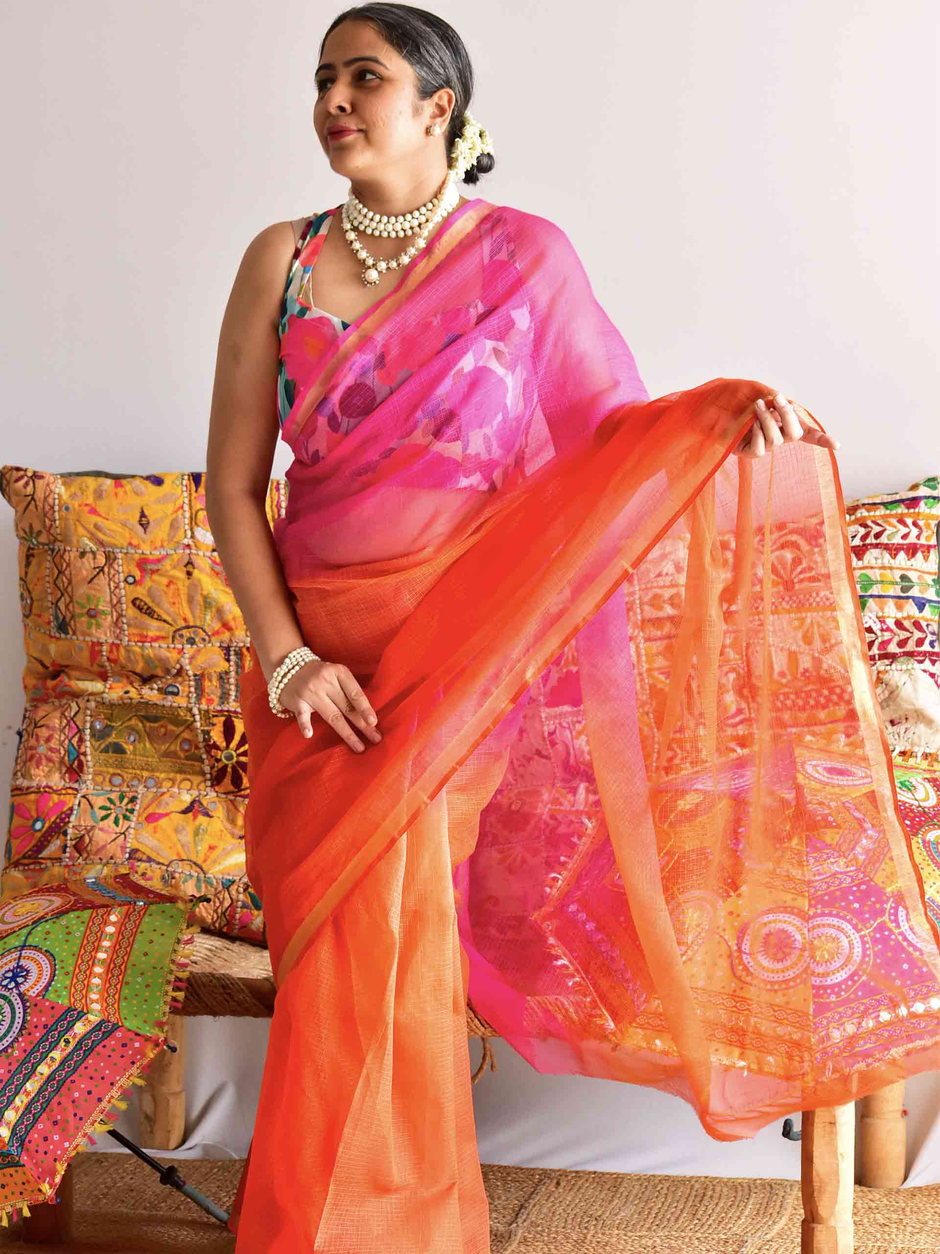 Sunset Sorbet - Tie and Dye Kota saree