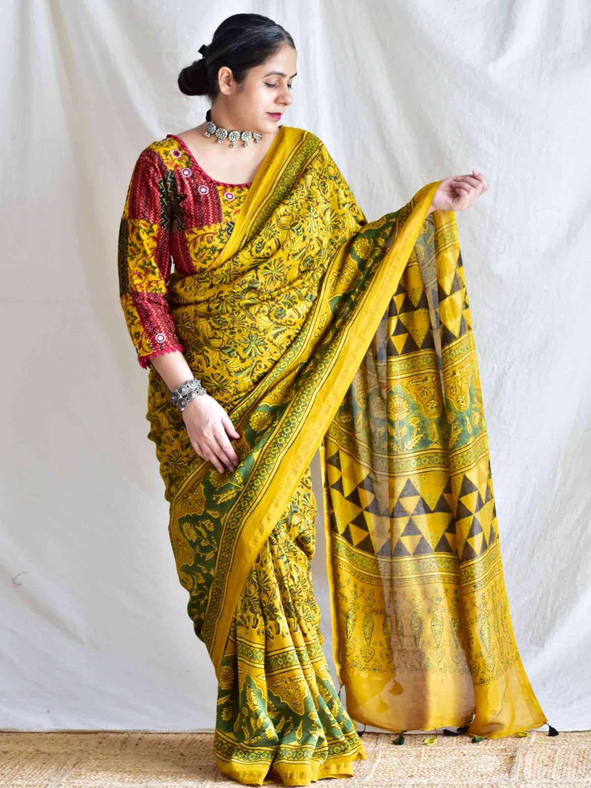 Formal Chanderi Silk Ajrakh Saree