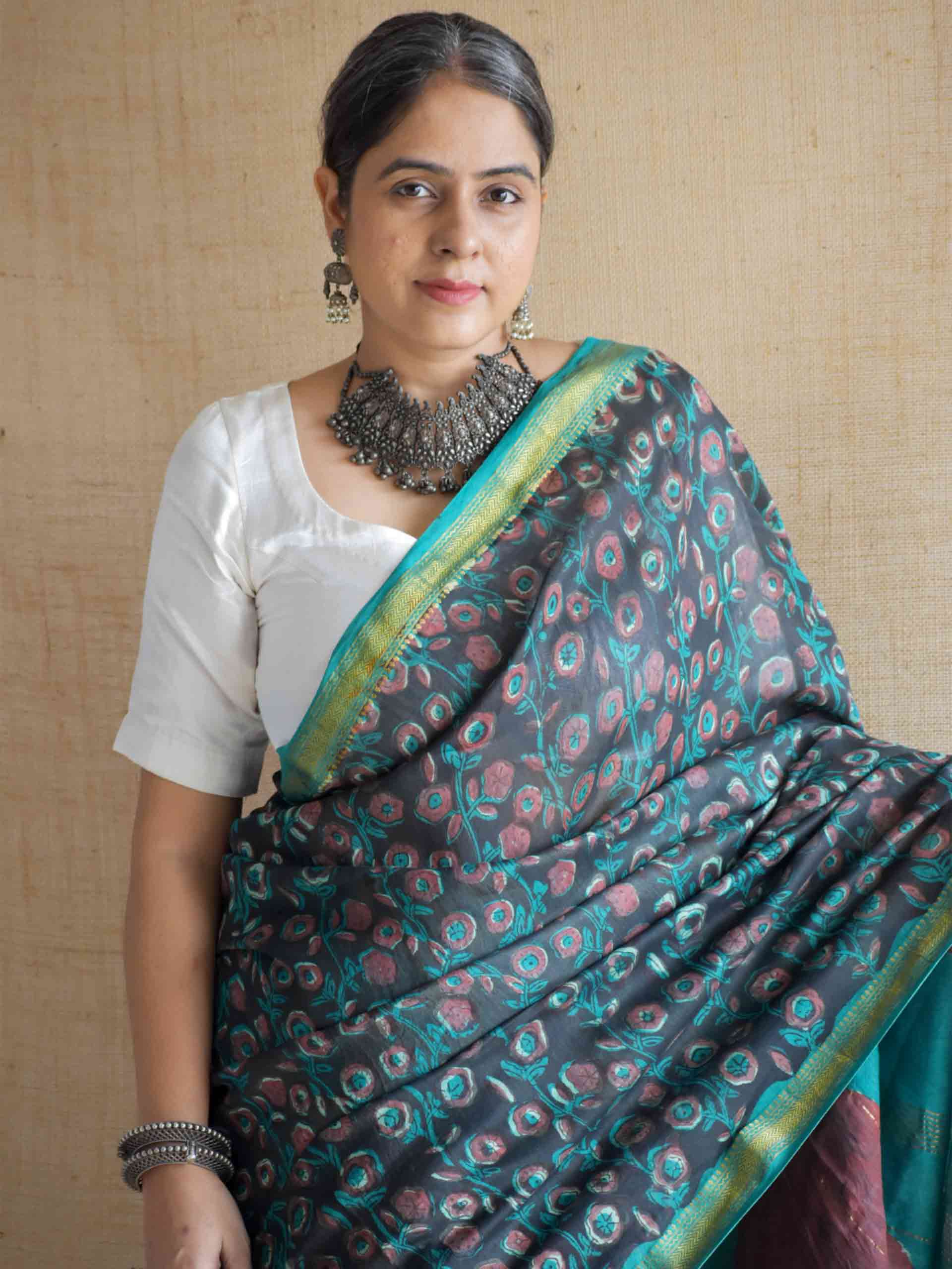 Dhundira - Bagru Maheshwari silk saree