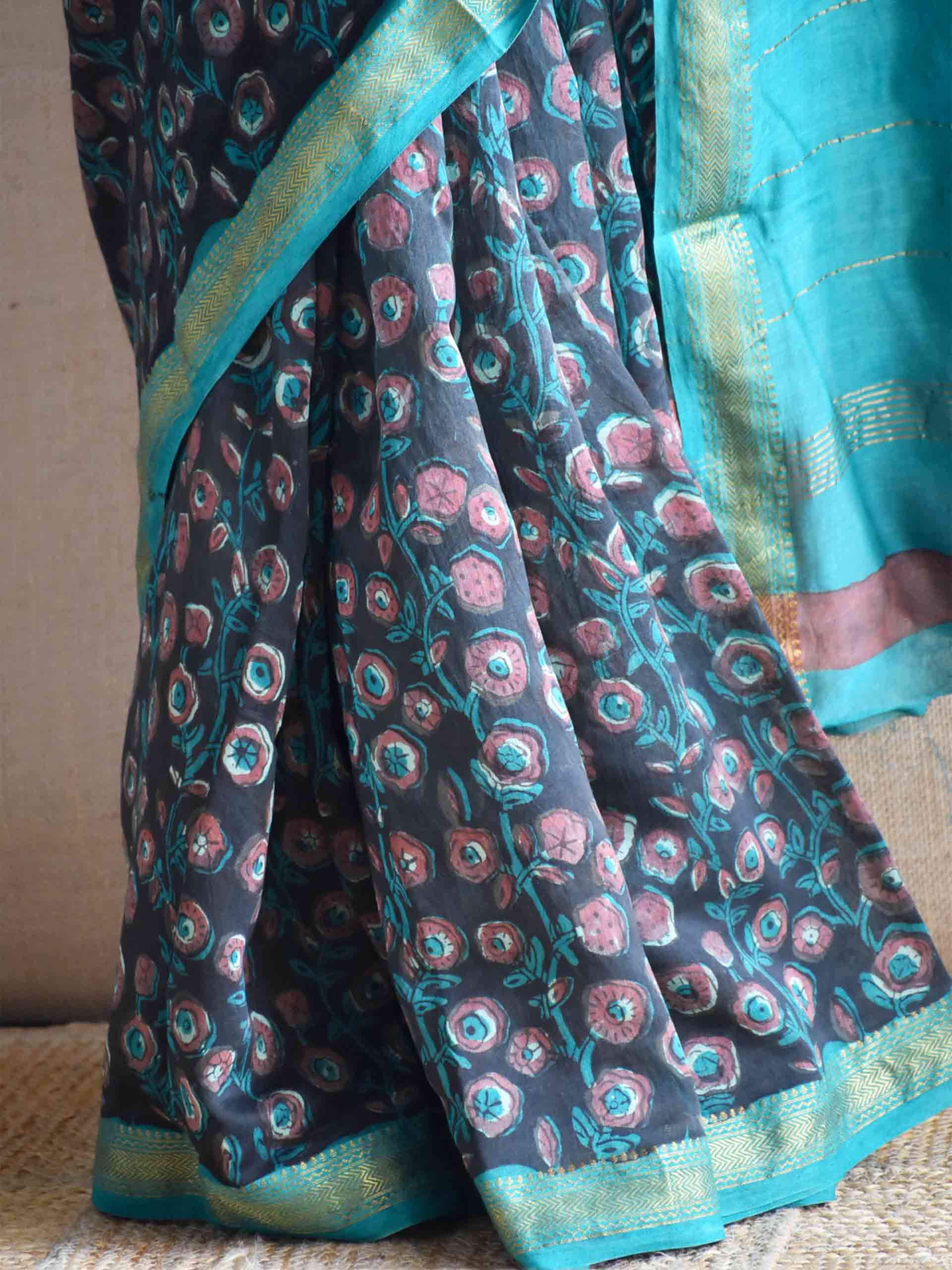 Dhundira - Bagru Maheshwari silk saree