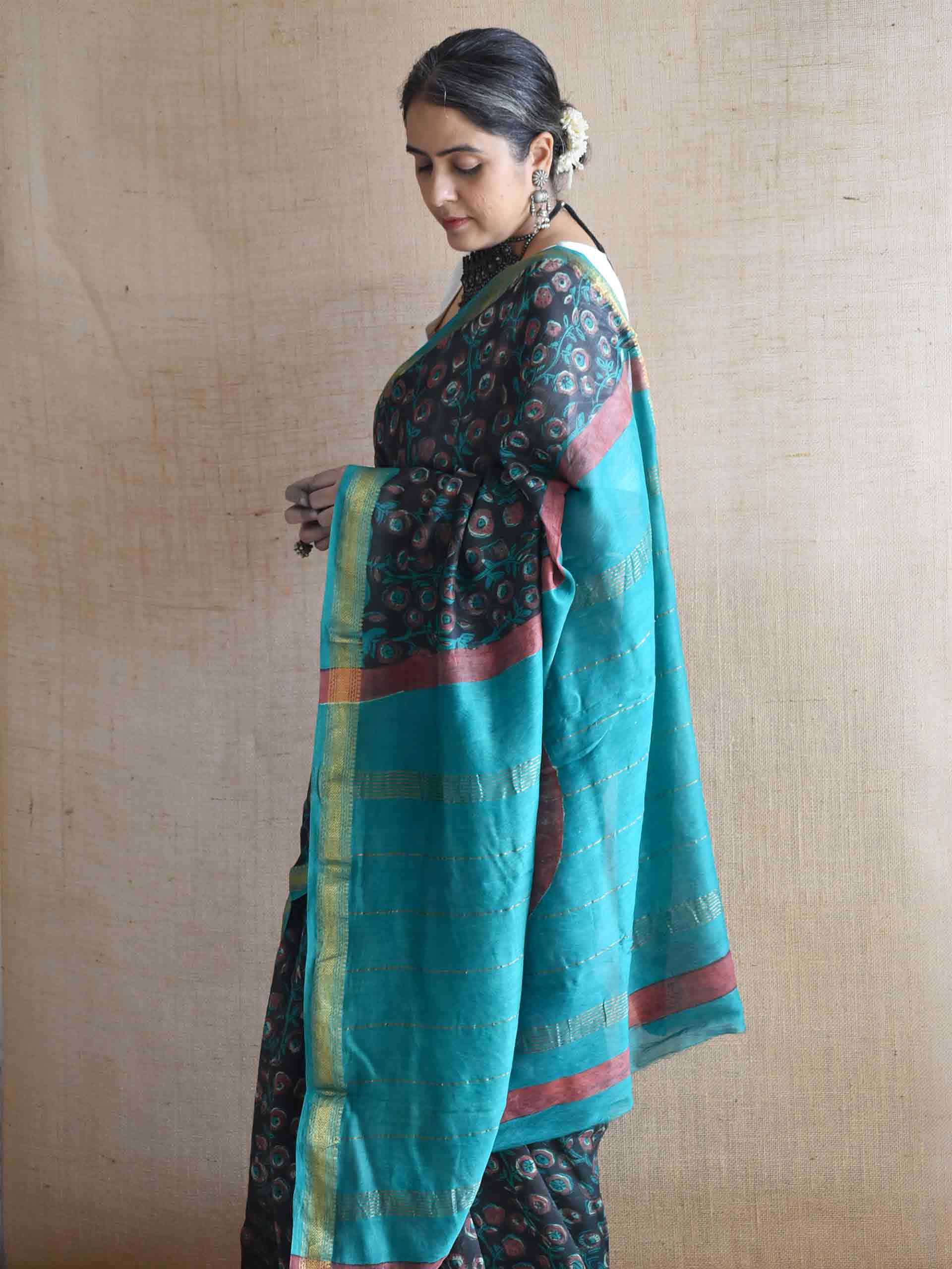 Dhundira - Bagru Maheshwari silk saree
