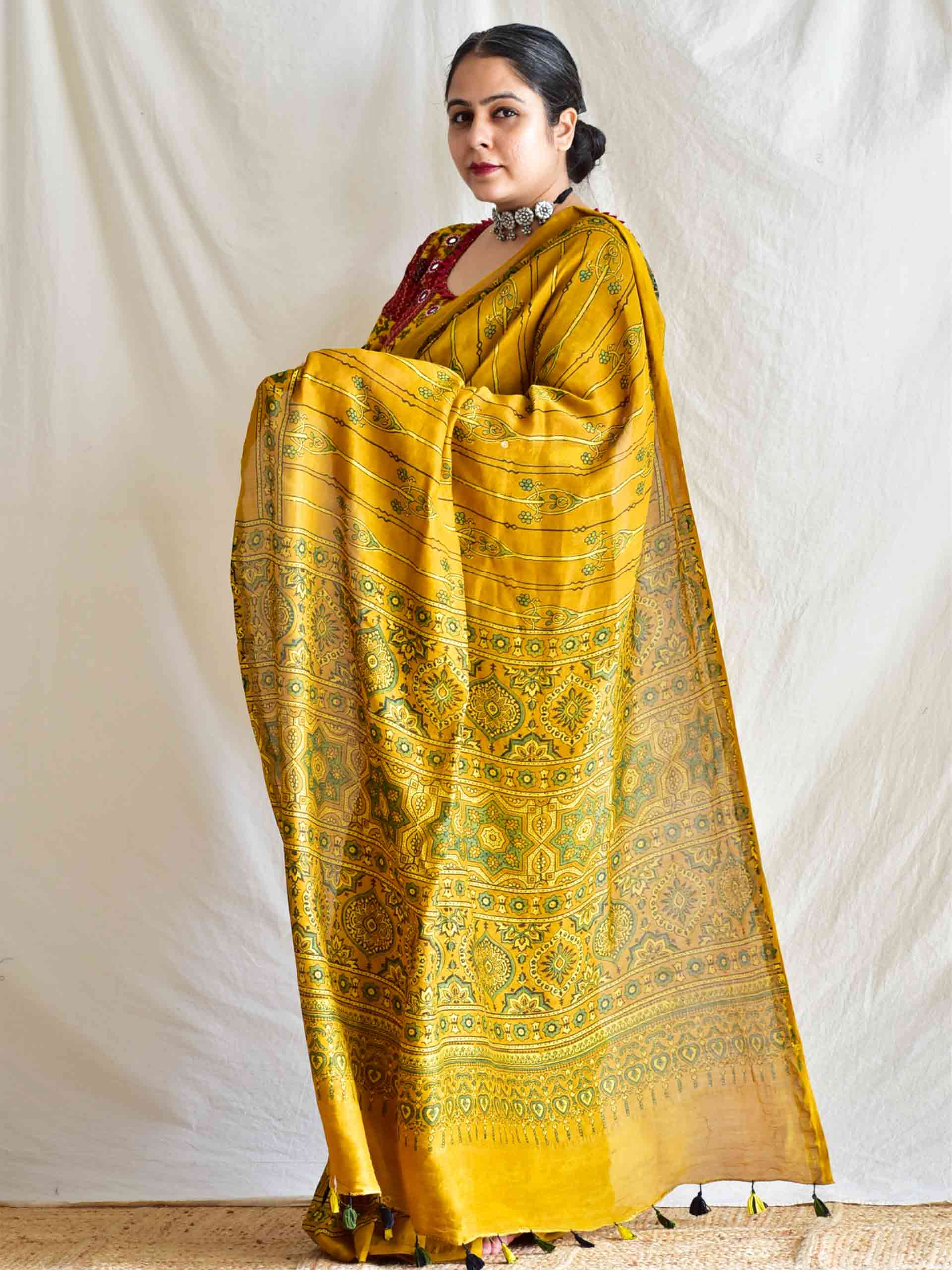 malihaa - Ajrakh Chanderi silk saree