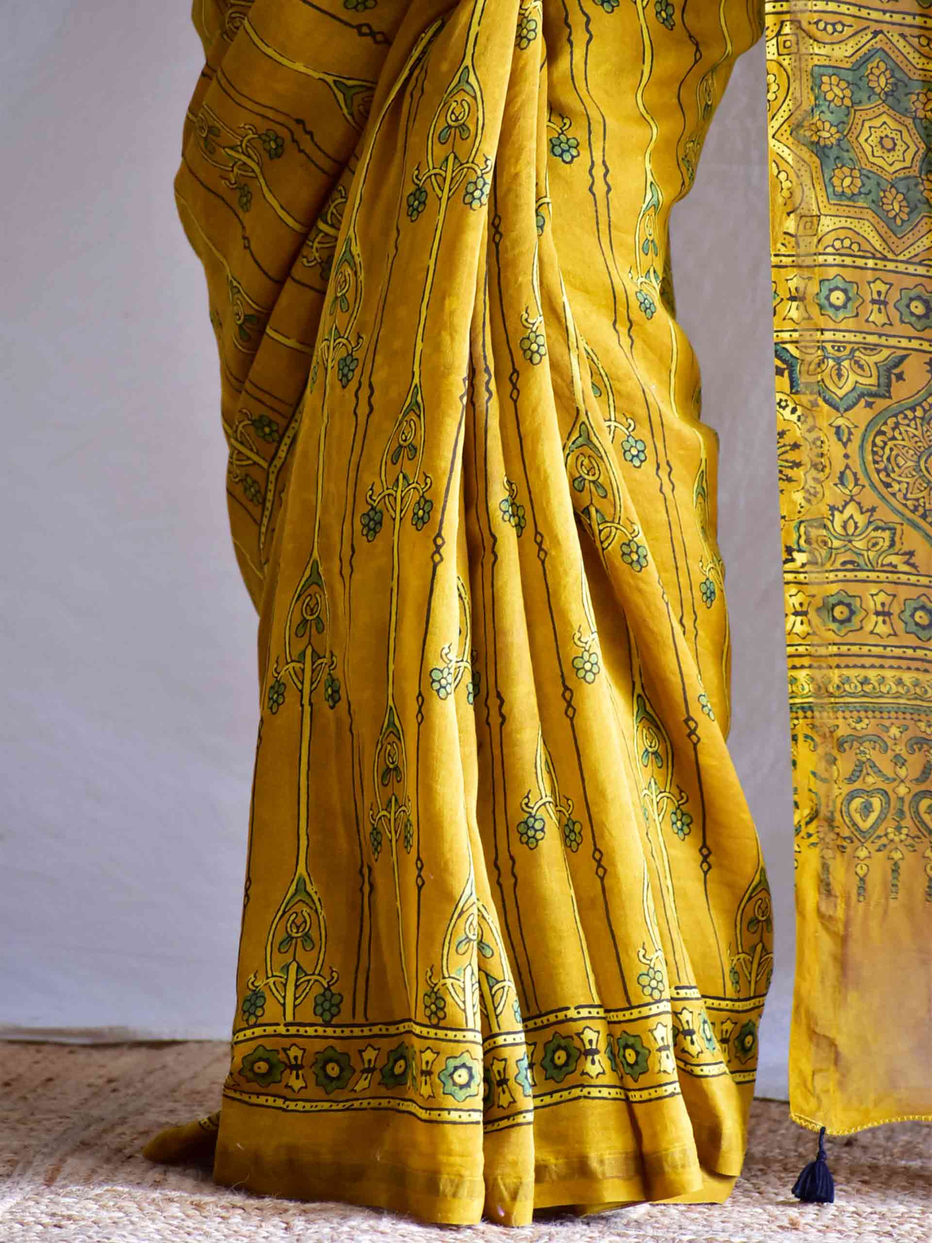 malihaa - Ajrakh Chanderi silk saree