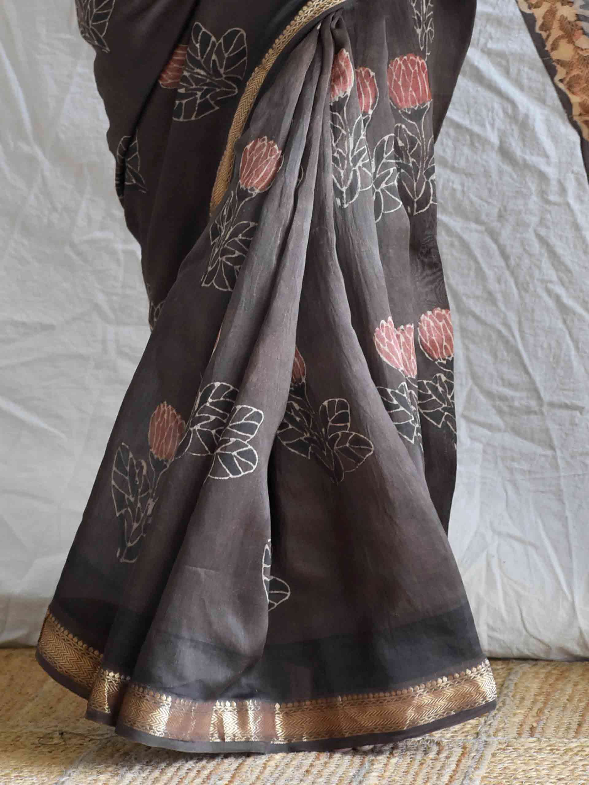 gulzar raag - Bagru Maheshwari silk saree