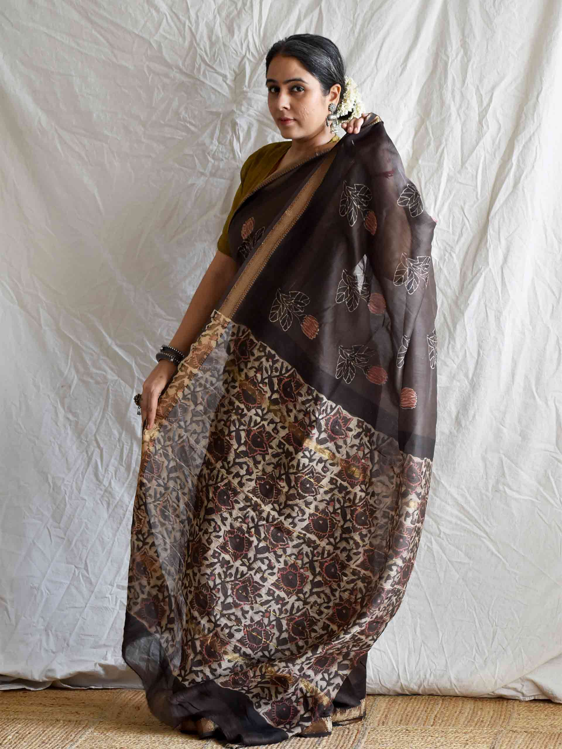 gulzar raag - Bagru Maheshwari silk saree