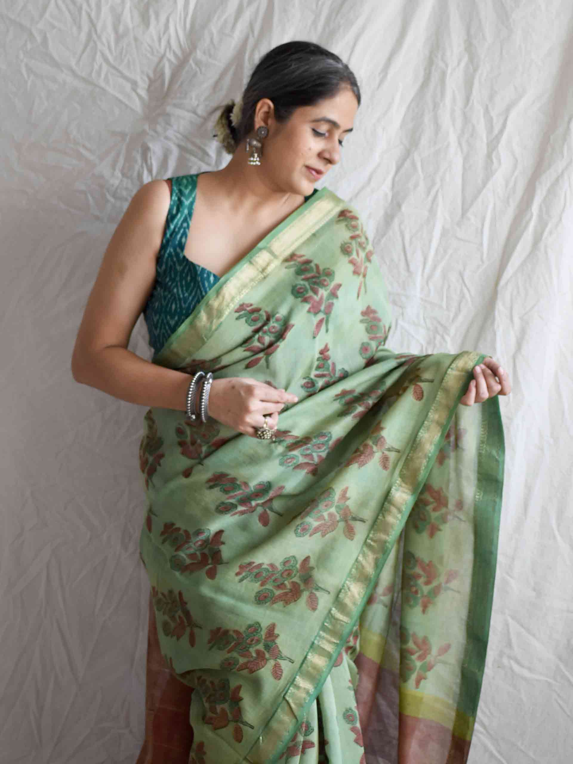 Tulsika - Bagru Maheshwari silk saree