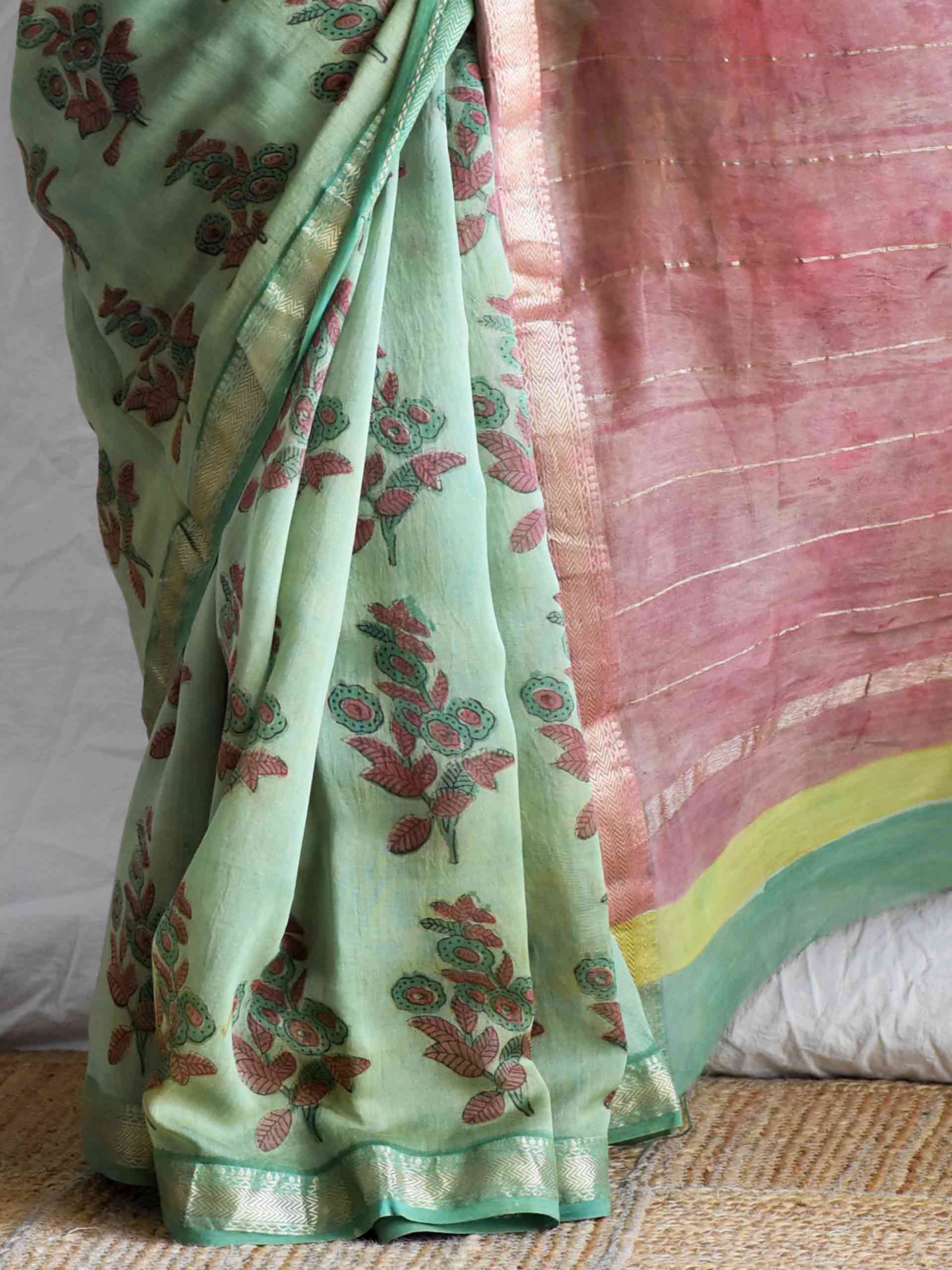 Tulsika - Bagru Maheshwari silk saree