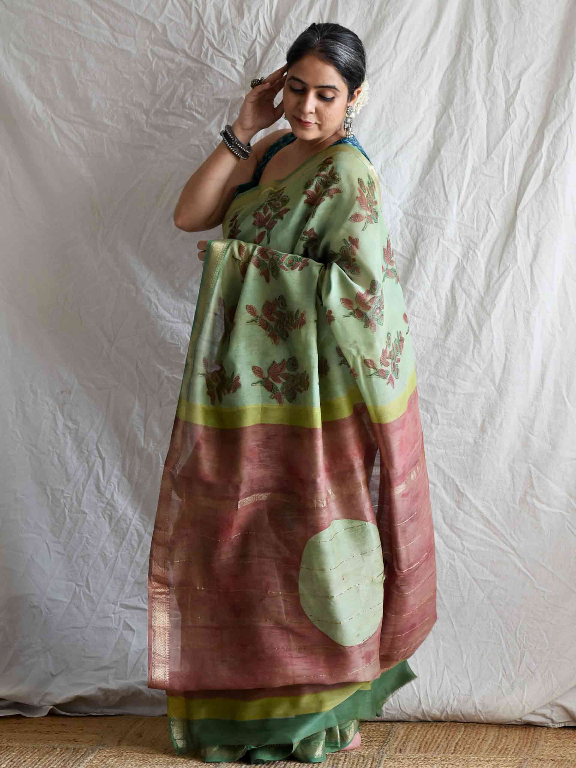 Tulsika - Bagru Maheshwari silk saree