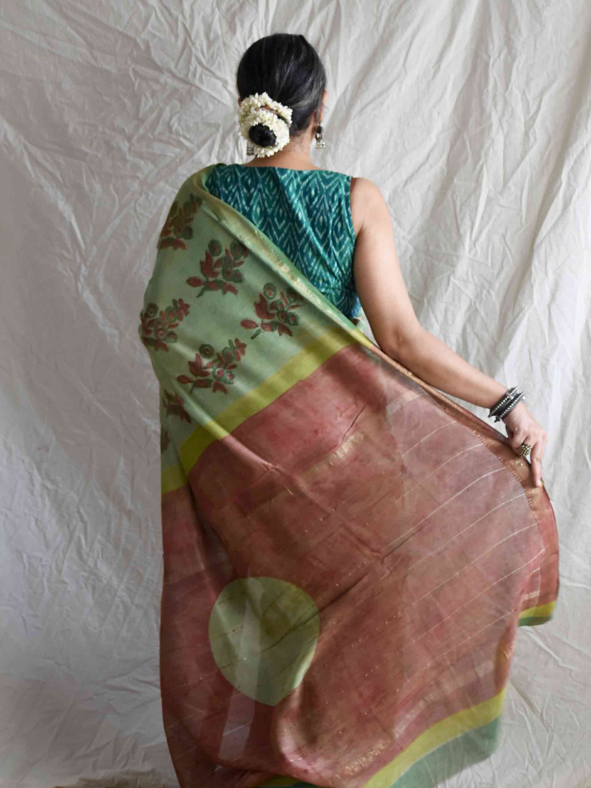 Tulsika - Bagru Maheshwari silk saree