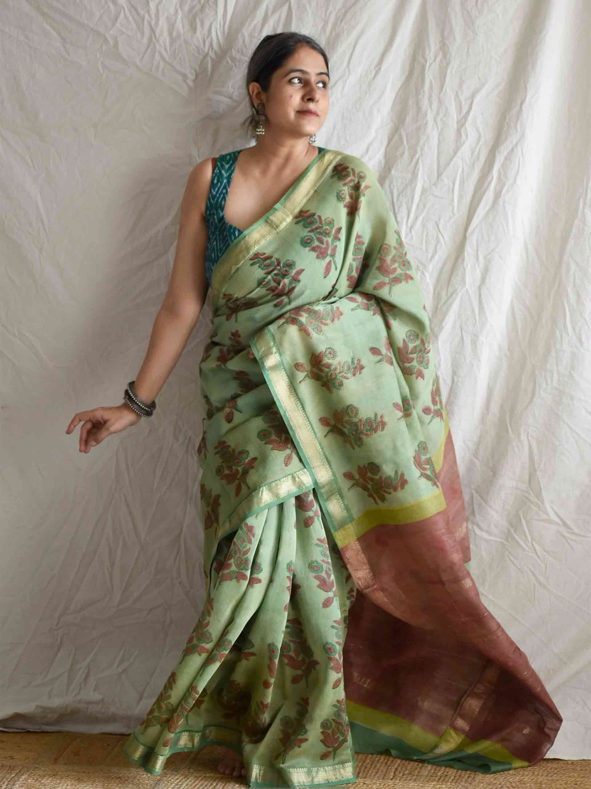 Tulsika - Bagru Maheshwari silk saree