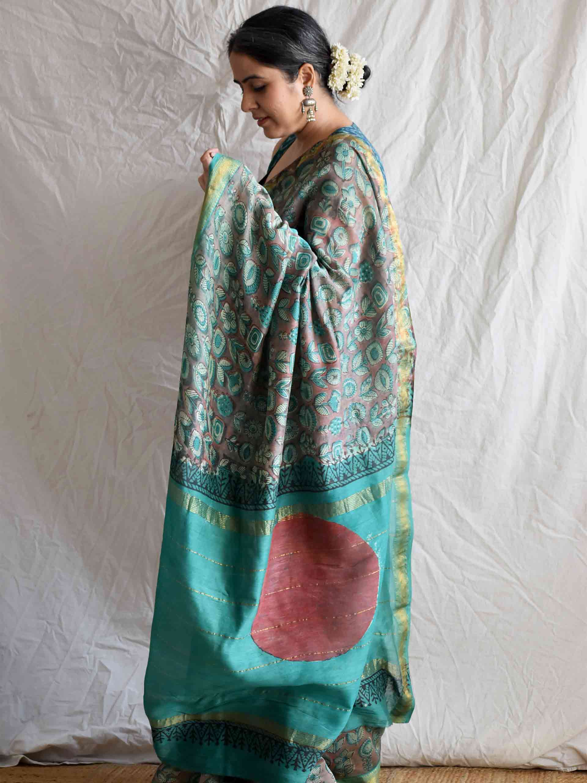 Sanjh Phool - Bagru Maheshwari silk saree