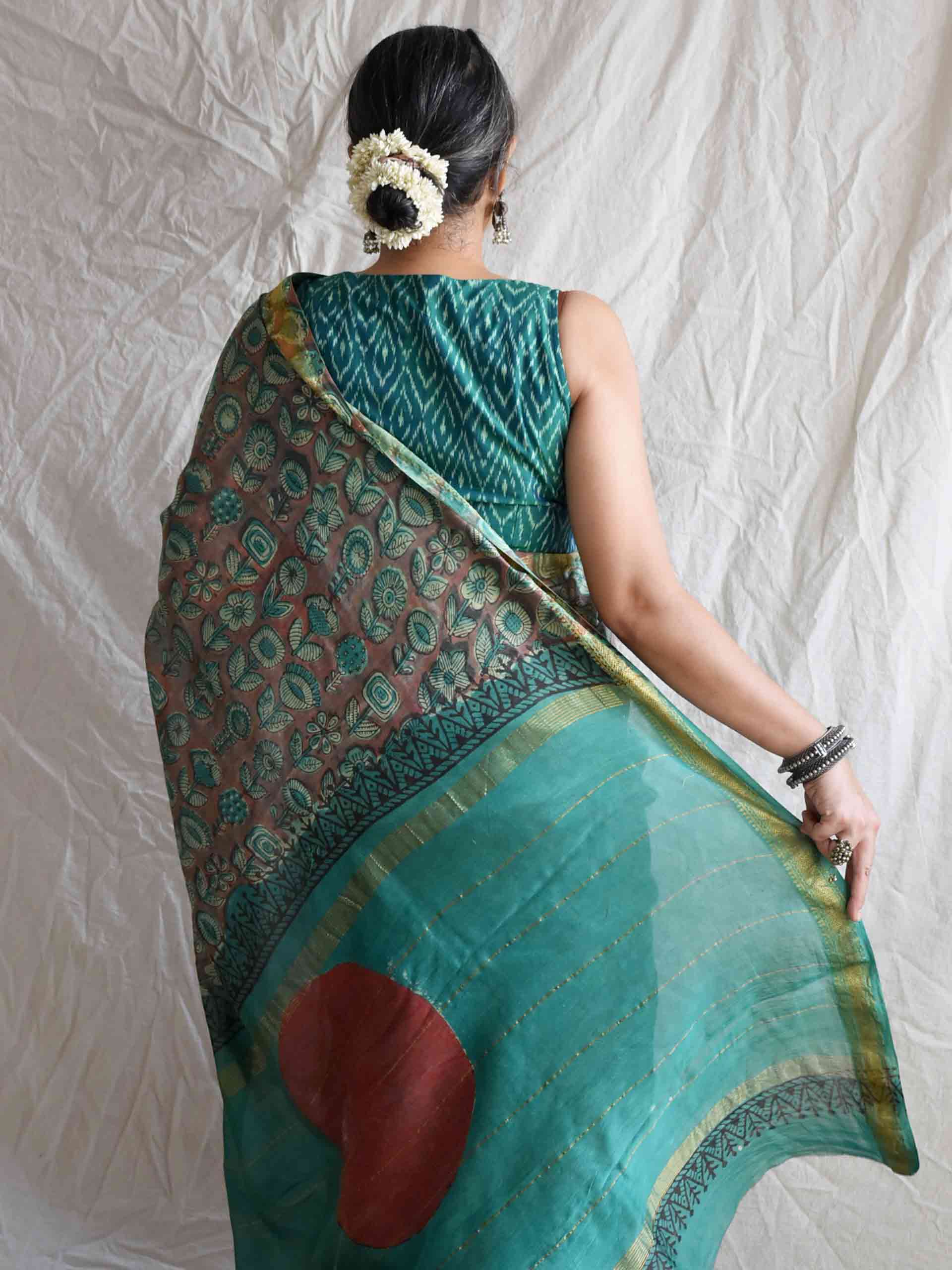 Sanjh Phool - Bagru Maheshwari silk saree