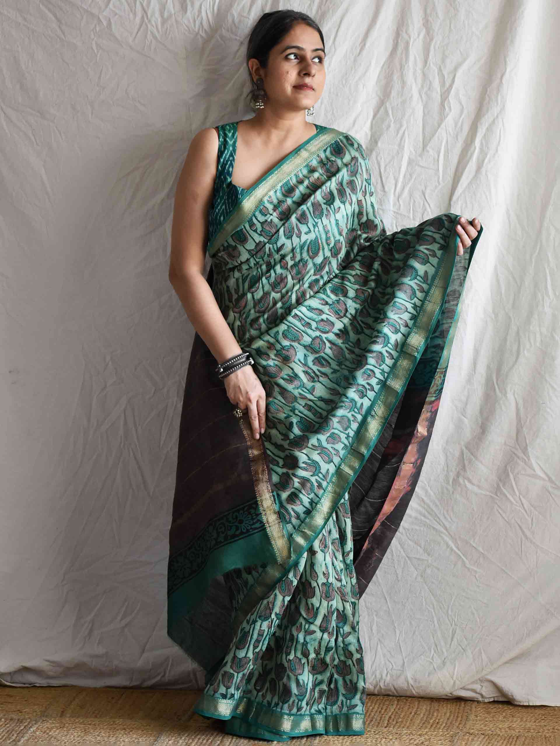 Ankuri Chaap - Bagru Maheshwari silk saree