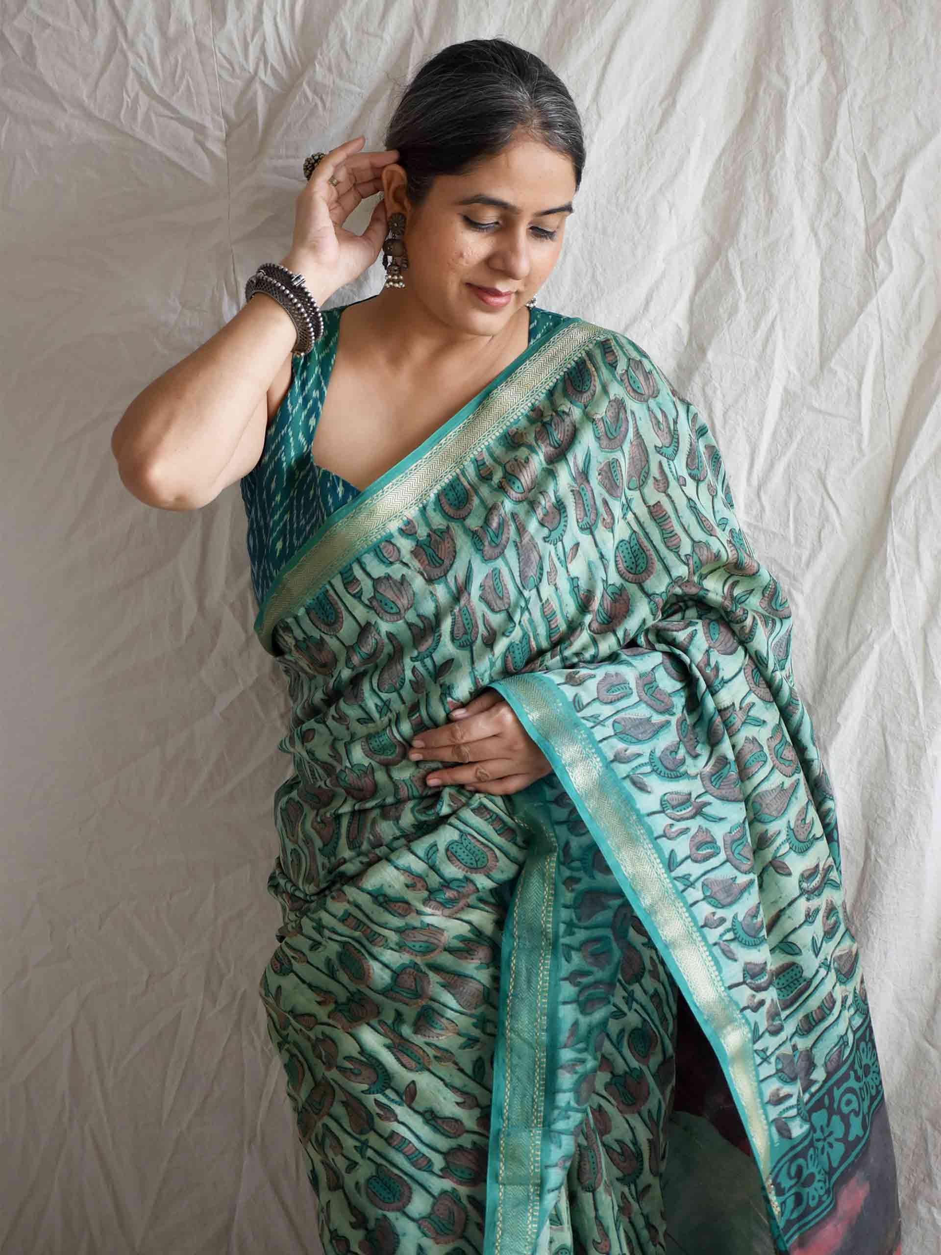 Ankuri Chaap - Bagru Maheshwari silk saree